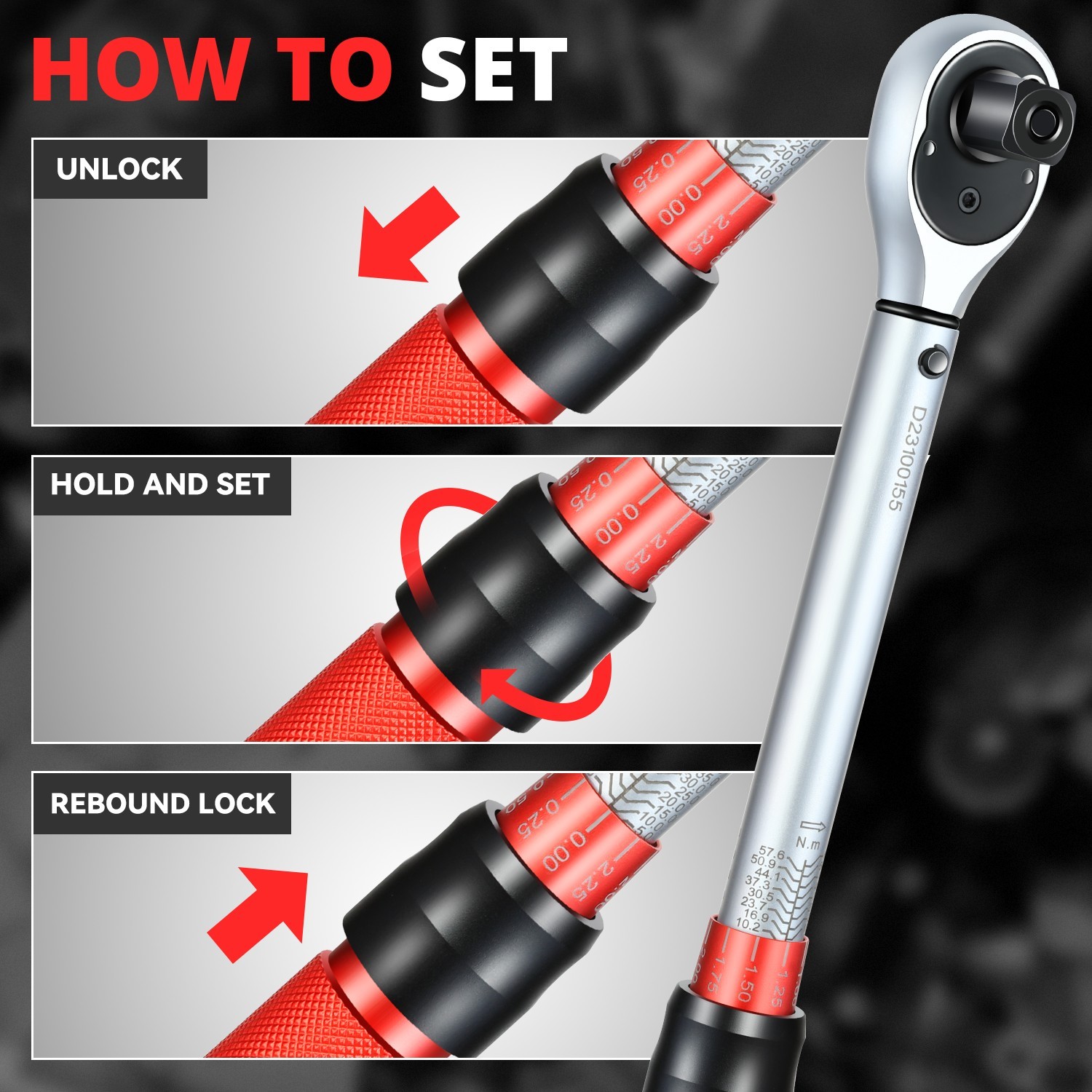 1/2″ Drive 5-45 IN.-LB / 6.78-61 N.M Click Torque Wrench Set w/ Storage Case