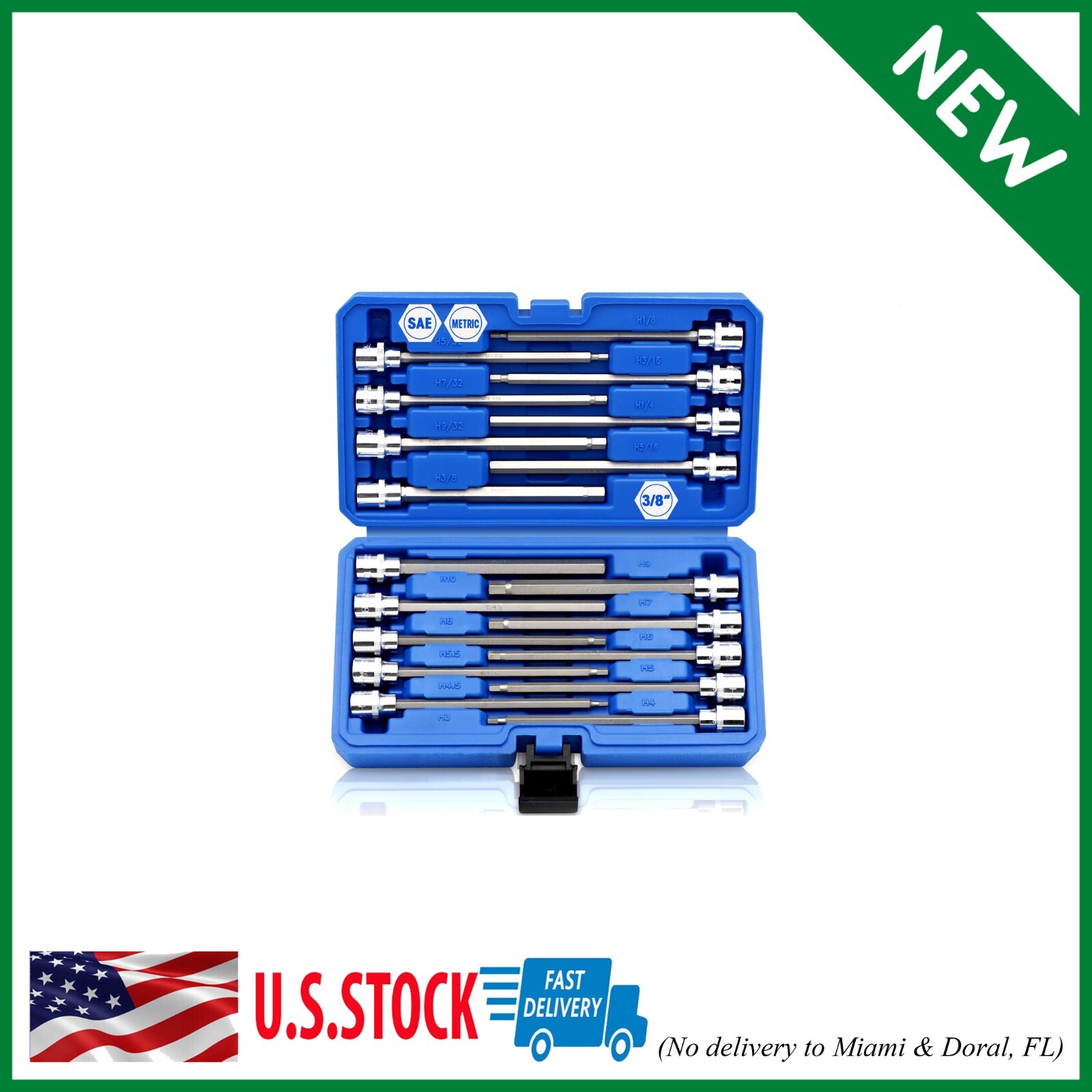 18piece 3/8 Inch Drive Extra Long Allen Hex Bit Socket Set Sae & Metric 1/83/8