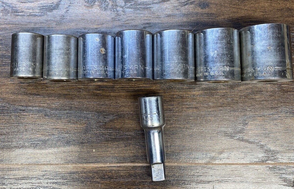 Vintage Craftsman USA 1/2” Drive 12 Pt Socket Set 47511-47517 w/ Extension