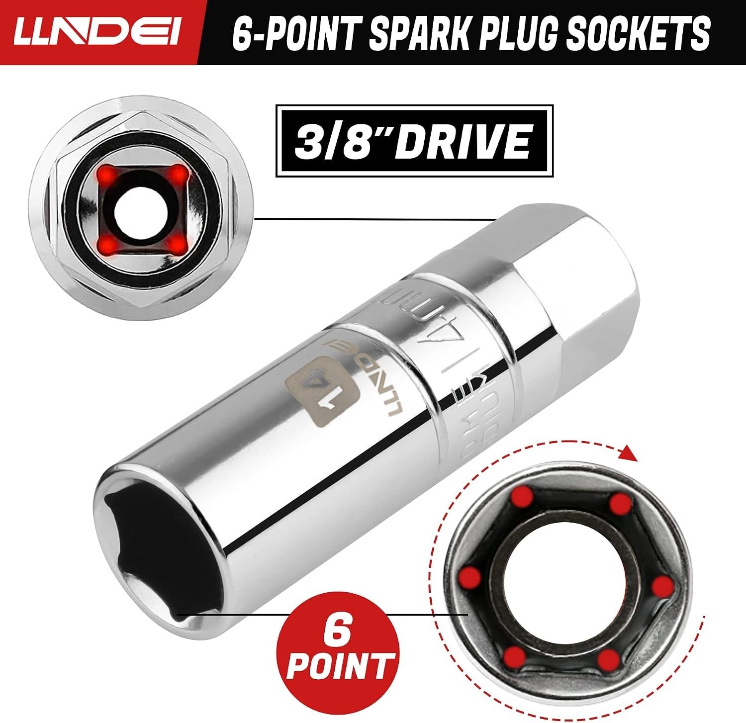 3/8 Inch Drive Spark Plug Socket Set SAE & Metric, High Visibility 6 Point So…