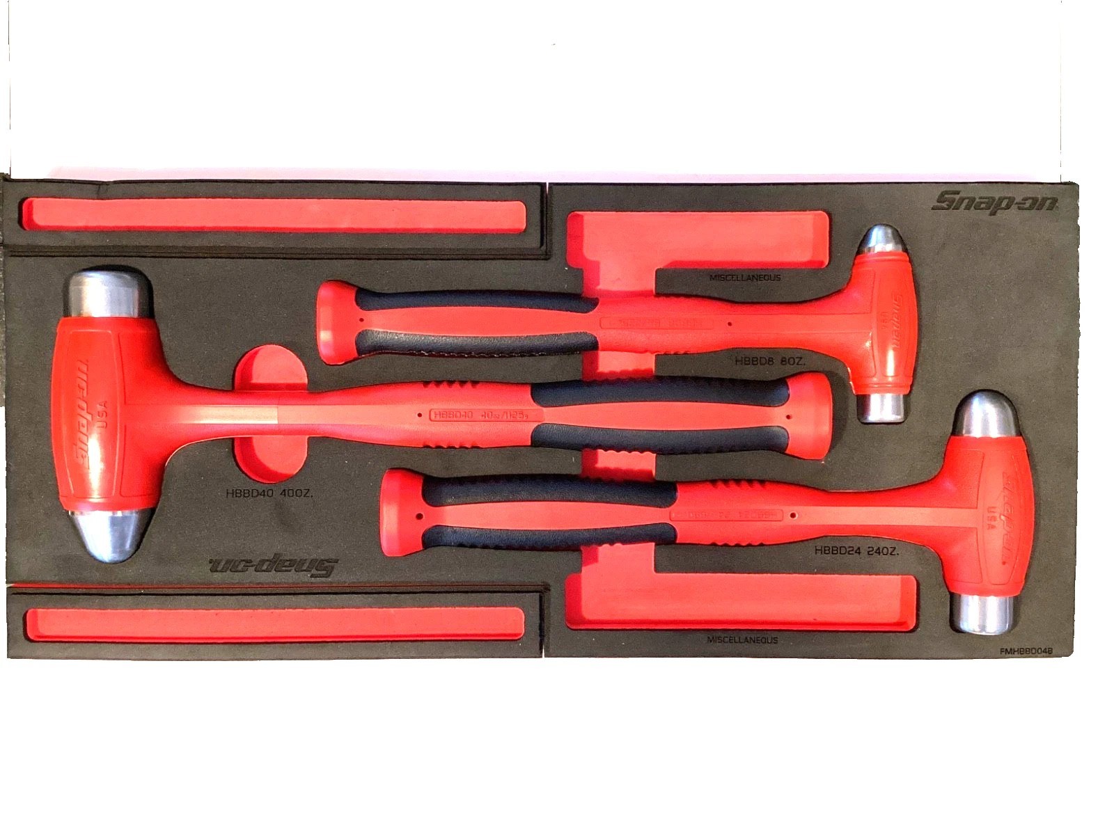 New Snap-on™ HBBD302FR 3-pc 8 24 40 oz RED Dead Blow Hammer Foam Set HBBD8
