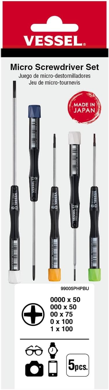 Vessel Precision Micro Tip Screwdriver Set +0000, +000, +00, +0, +1 99005PHPBU