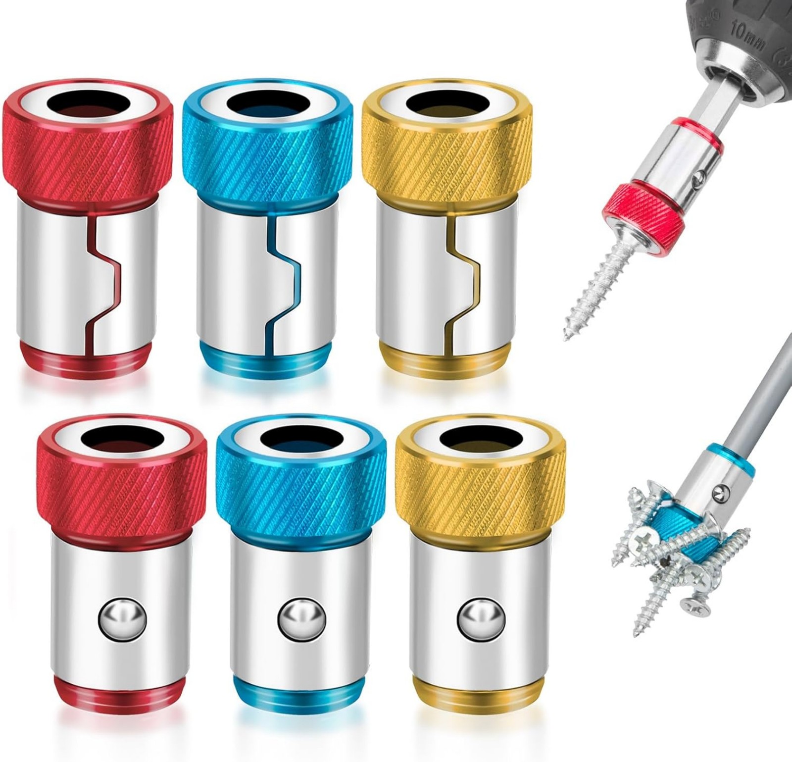 6 x Screwdriver Head Magnetic Ring Pivoting Bit Tip Screw Holder Magnetizer