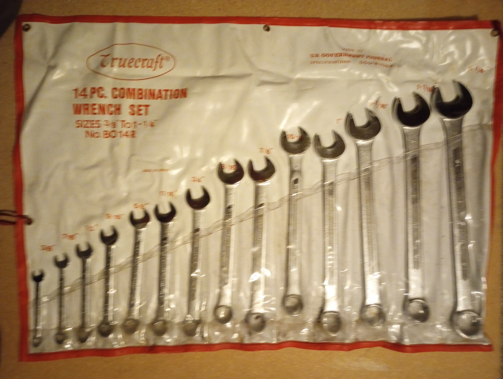 Vintage Truecraft 14 Piece Combination Wrench Set Sizes3/8″ To 1-1/4″ #BO14R