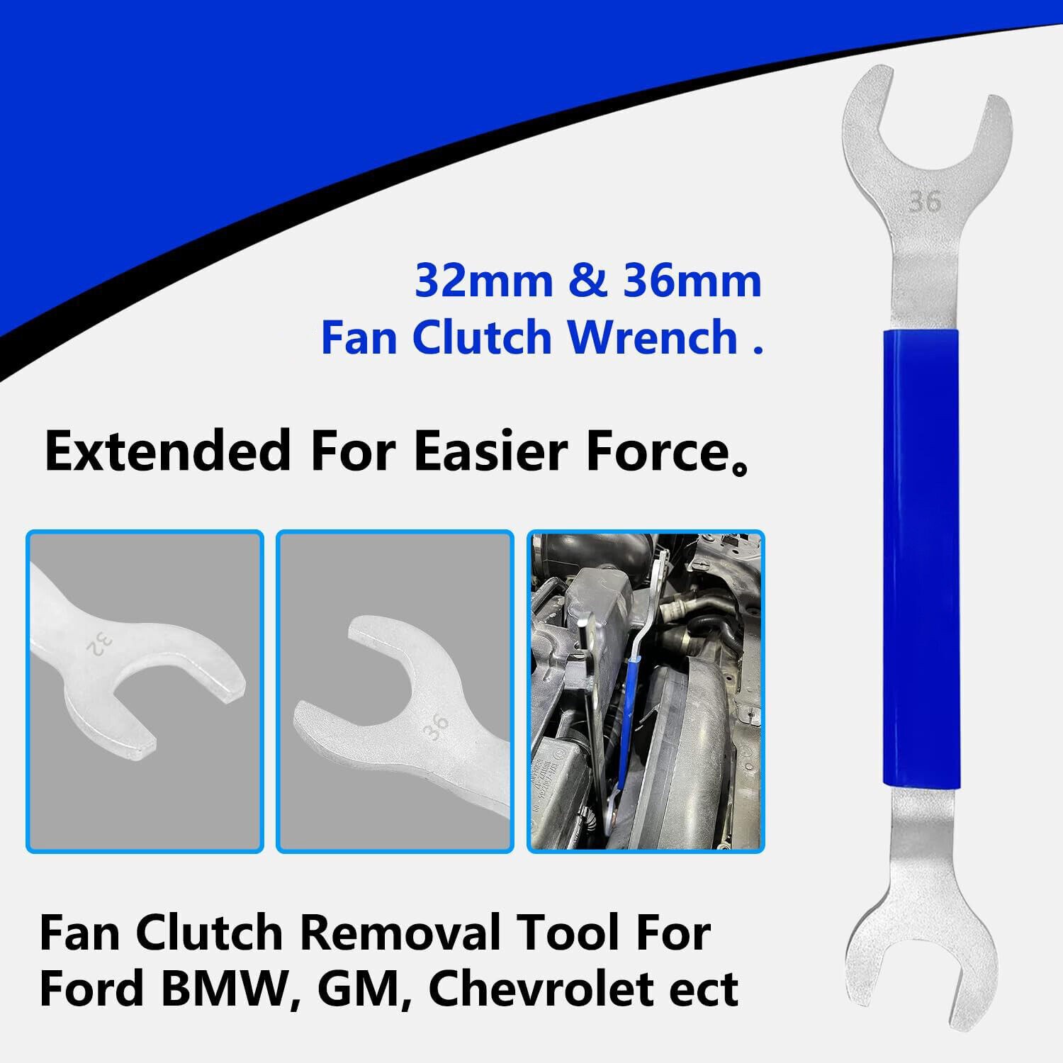Fan Clutch Wrench Set,32mm & 36mm Wrenches – Essential Tool with Gloves