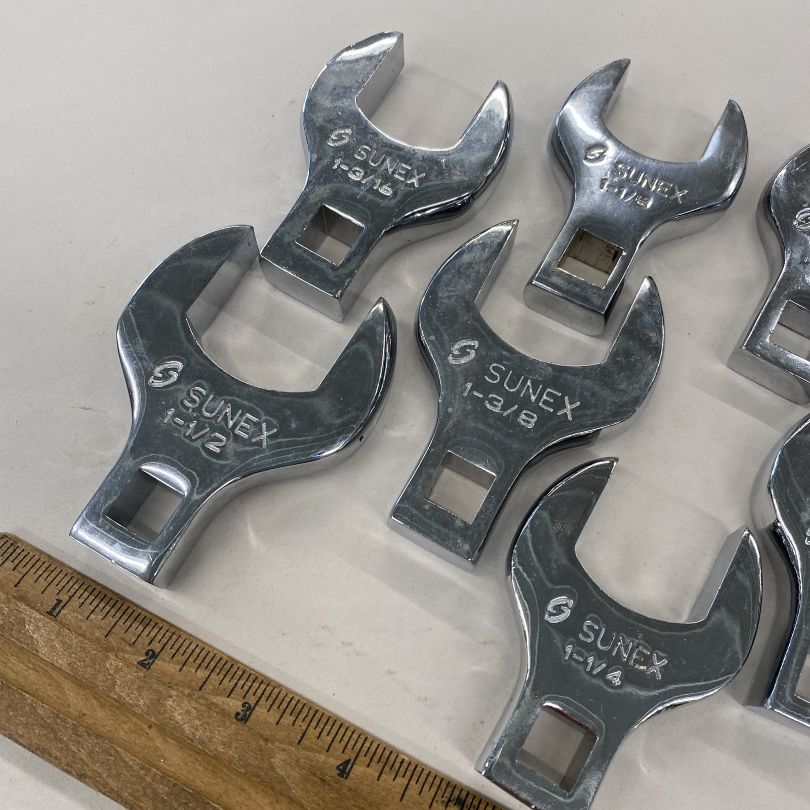 Set Of 7 Sunex 1/2” Drive SAE Straight Jumbo Crowfoot Wrenches 1” – 1 1/2” M0874