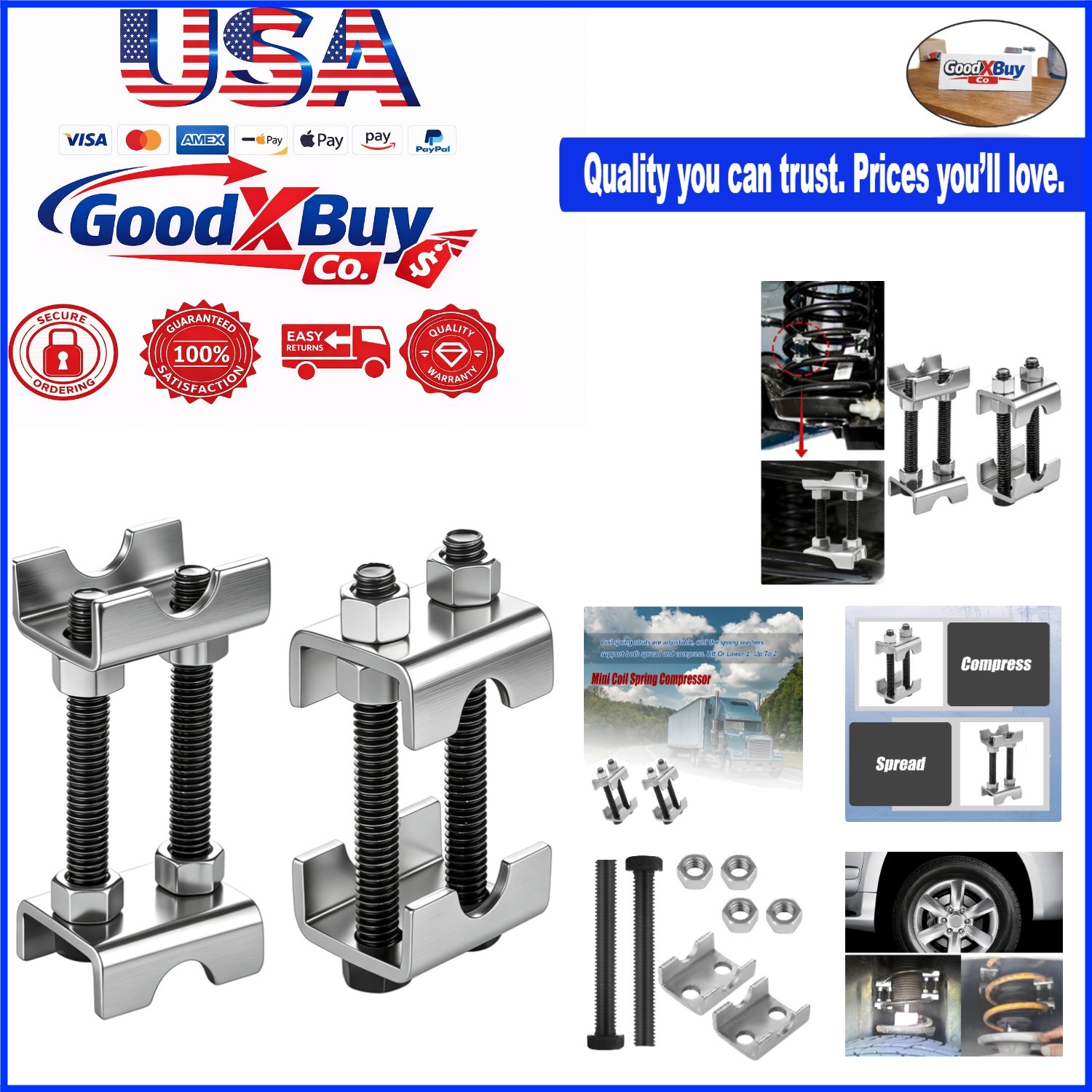 2 Pack Adjustable Coil Spring Compressor Tool for Car Truck Suspension – Carb…
