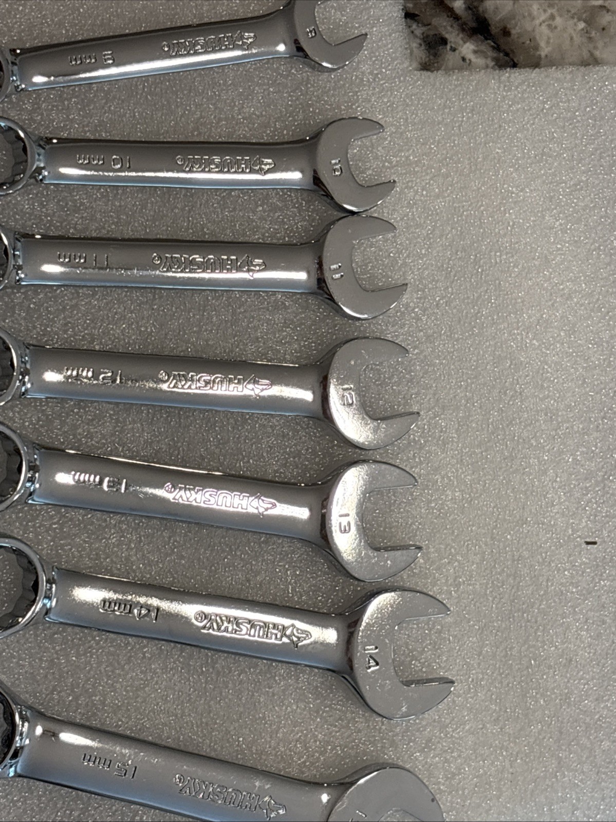 Vintage Husky Polished Chrome Combination Wrench Set Metric Lot Of 18 Pieces