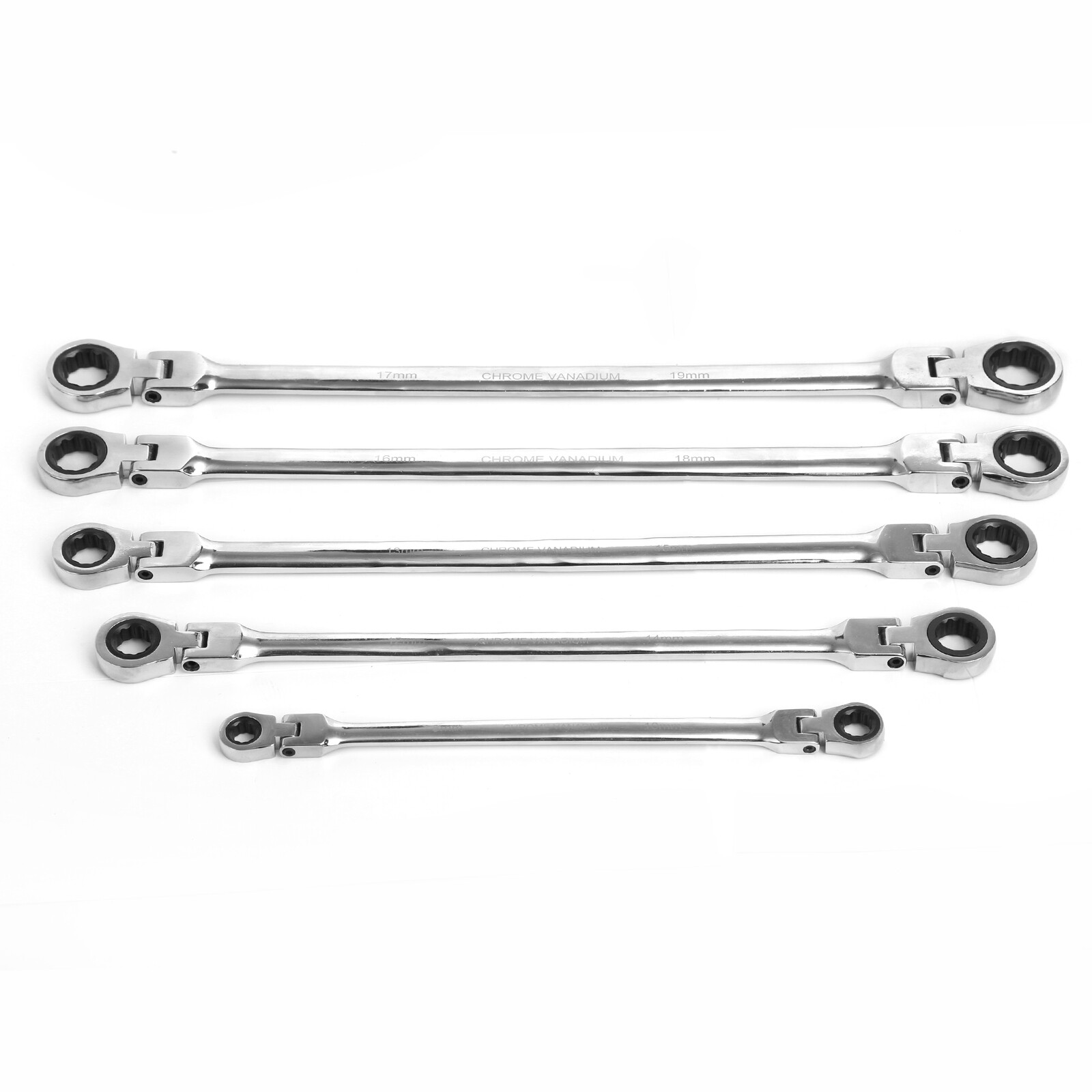 5Pc 8-17mm Metric Flexible Head Ratcheting Wrench Extra Long Double Box End Set