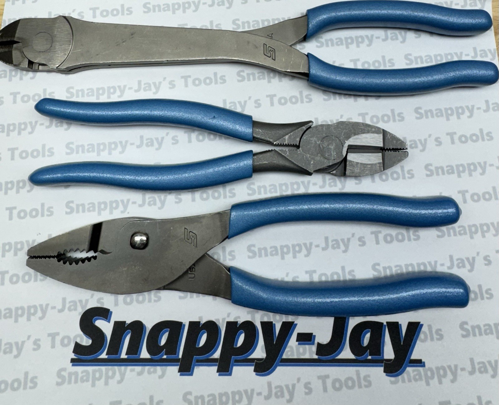 Snap-on Tools USA NEW 3pc PEARL BLUE Plier/Cutter Lot Set 312CF, 57AHLP & 47ACF