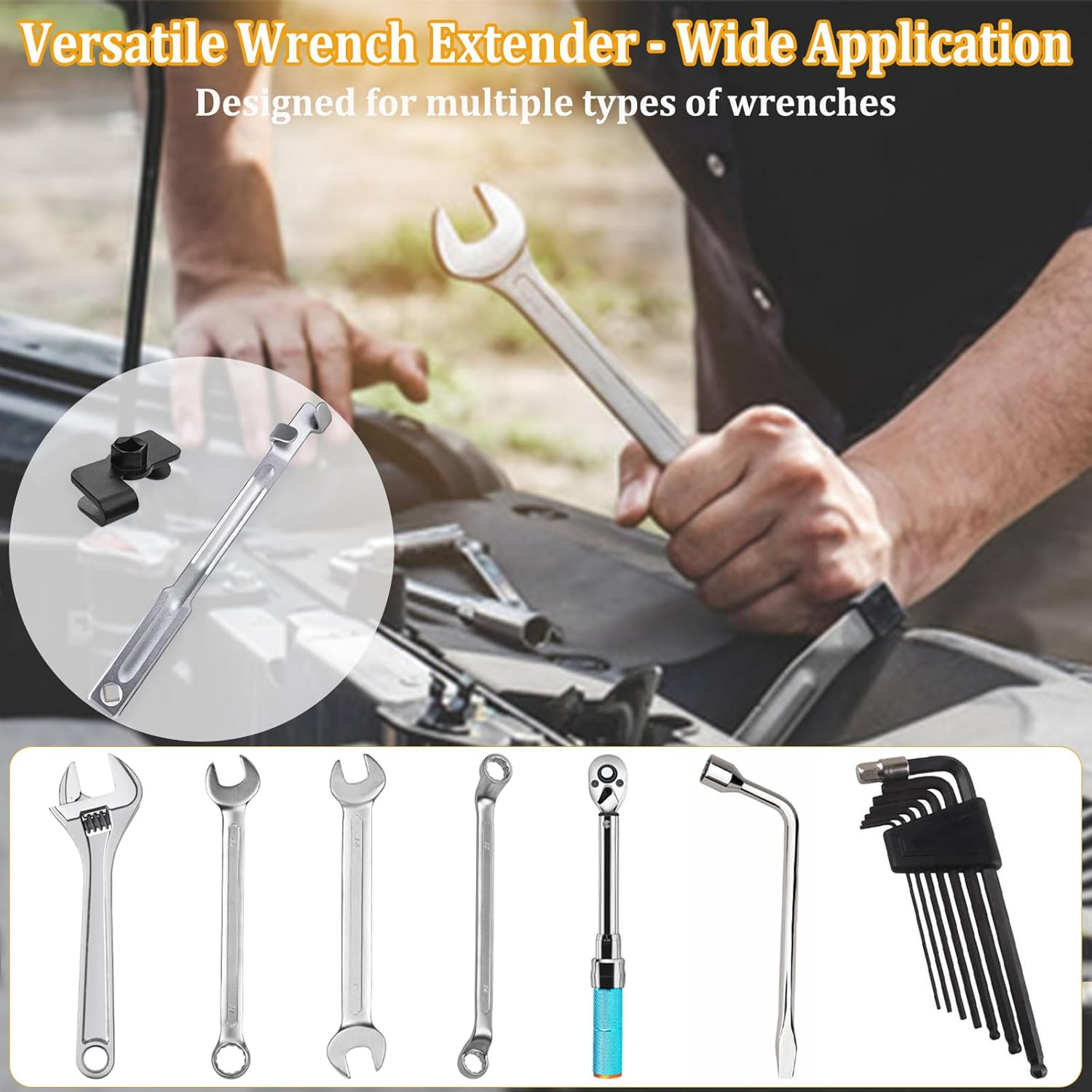 Wrench Extender Tool Bar, Universal Extension Silver/Black