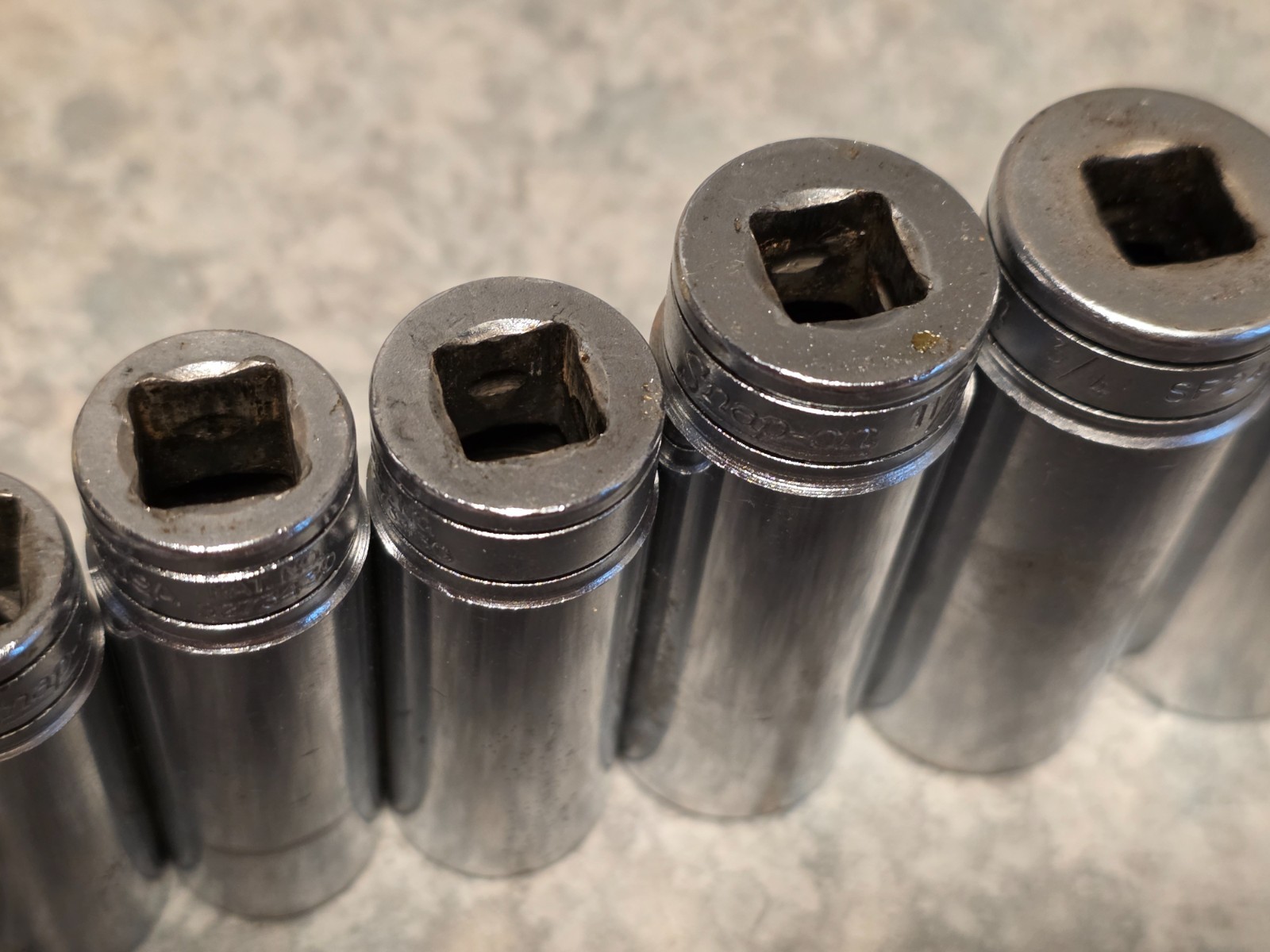 10Pc Snap On Underline DEEP SAE 1/4″-7/8 Socket Set Lot 12-PT 3/8” Drive w/rail