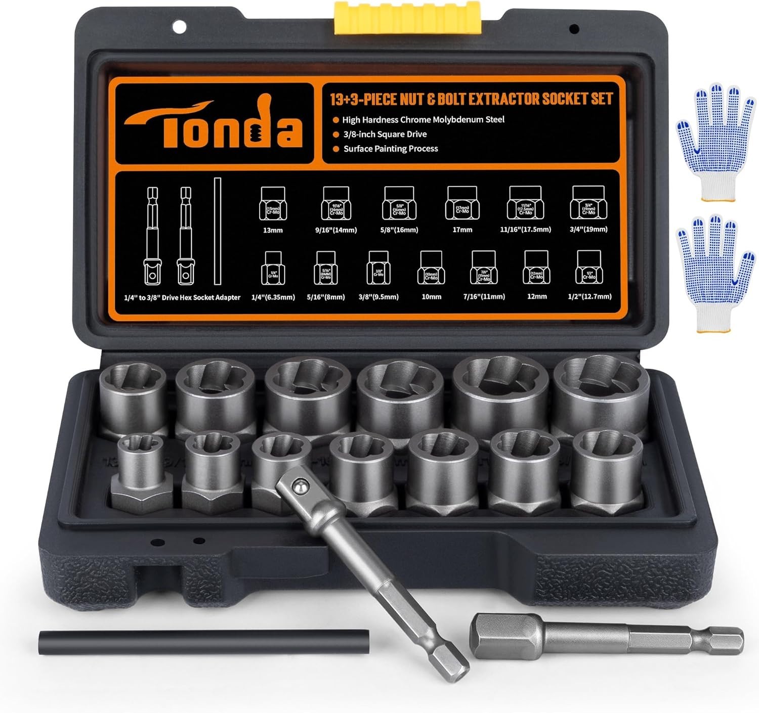 Bolt Extractor Kit, 16-Piece Stripped Bolt Remover Socket Set with 3/8″ Drive…
