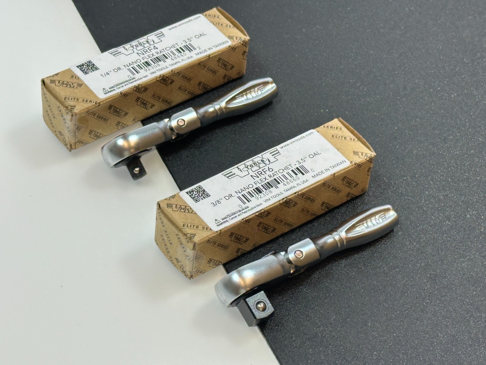 NEW VIM Tools 2pc NRF4 1/4″ Dr. & NRF6 3/8″ Dr. Nano Flex Head Micro Ratchet Set