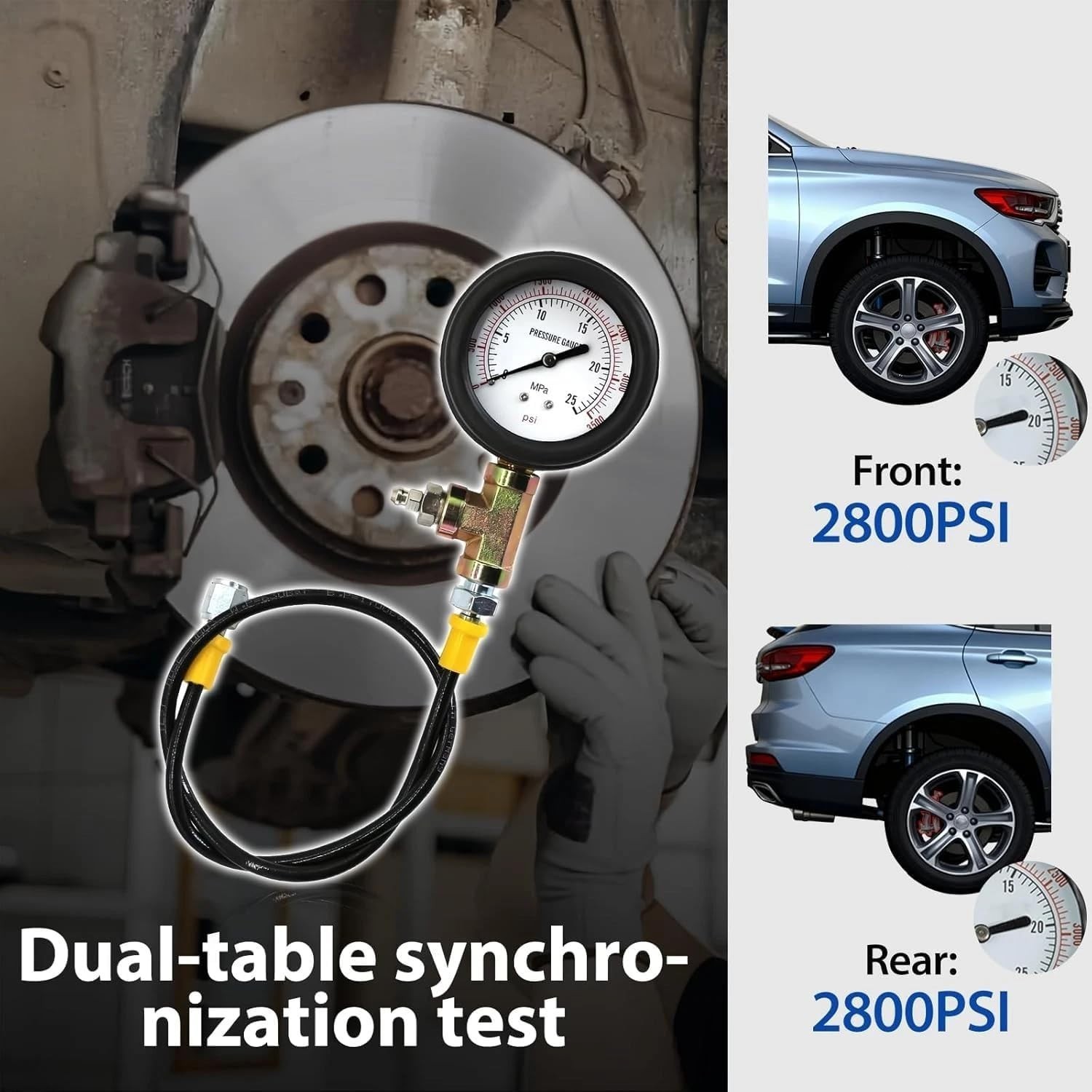 Brake Pressure Tester, Universal Brake Pressure Gauge 0-3500PSI for Gasoline Car