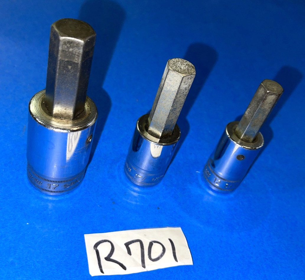 SNAP-ON TOOLS 3 PIECE 1/2 DRIVE METRIC HEX SOCKET DRIVERS 12MM, 14MM, 17MM