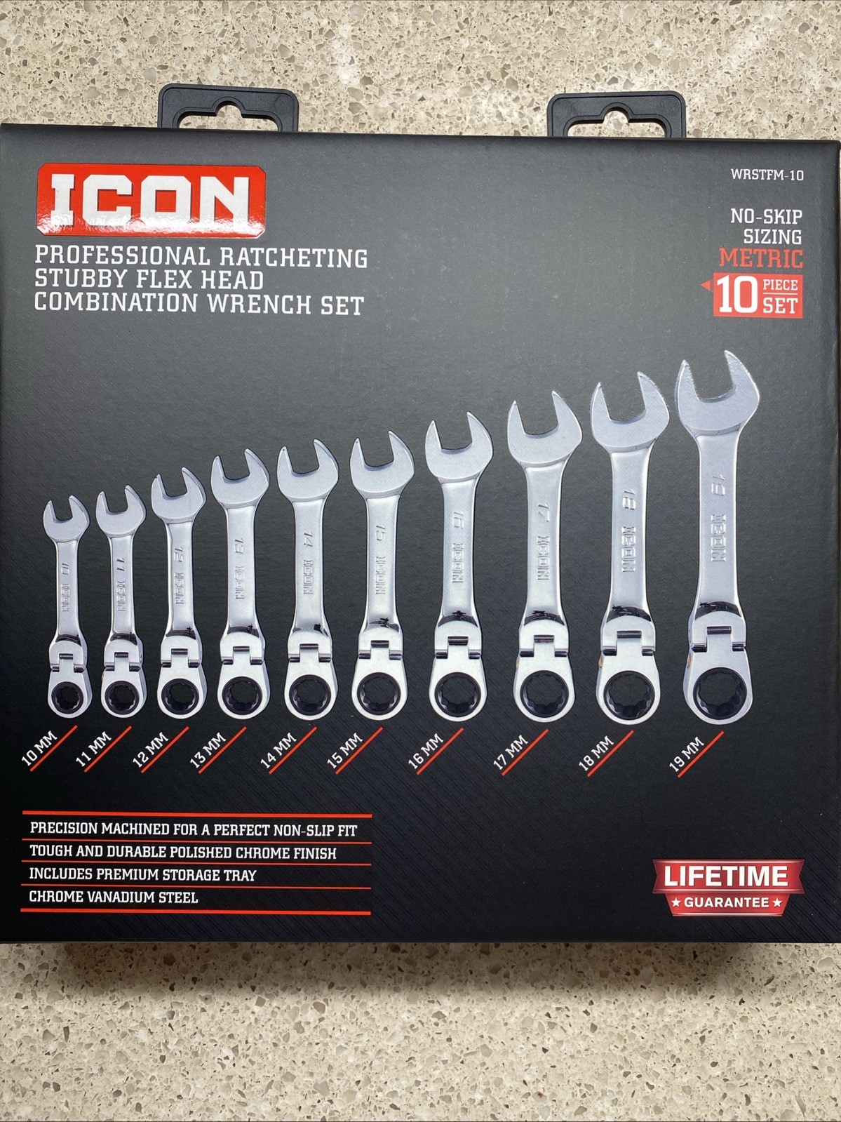 ICON WRSTFM-10 10 Piece Ratcheting Stubby Flex Head Wrench 10-19mm METRIC 57492