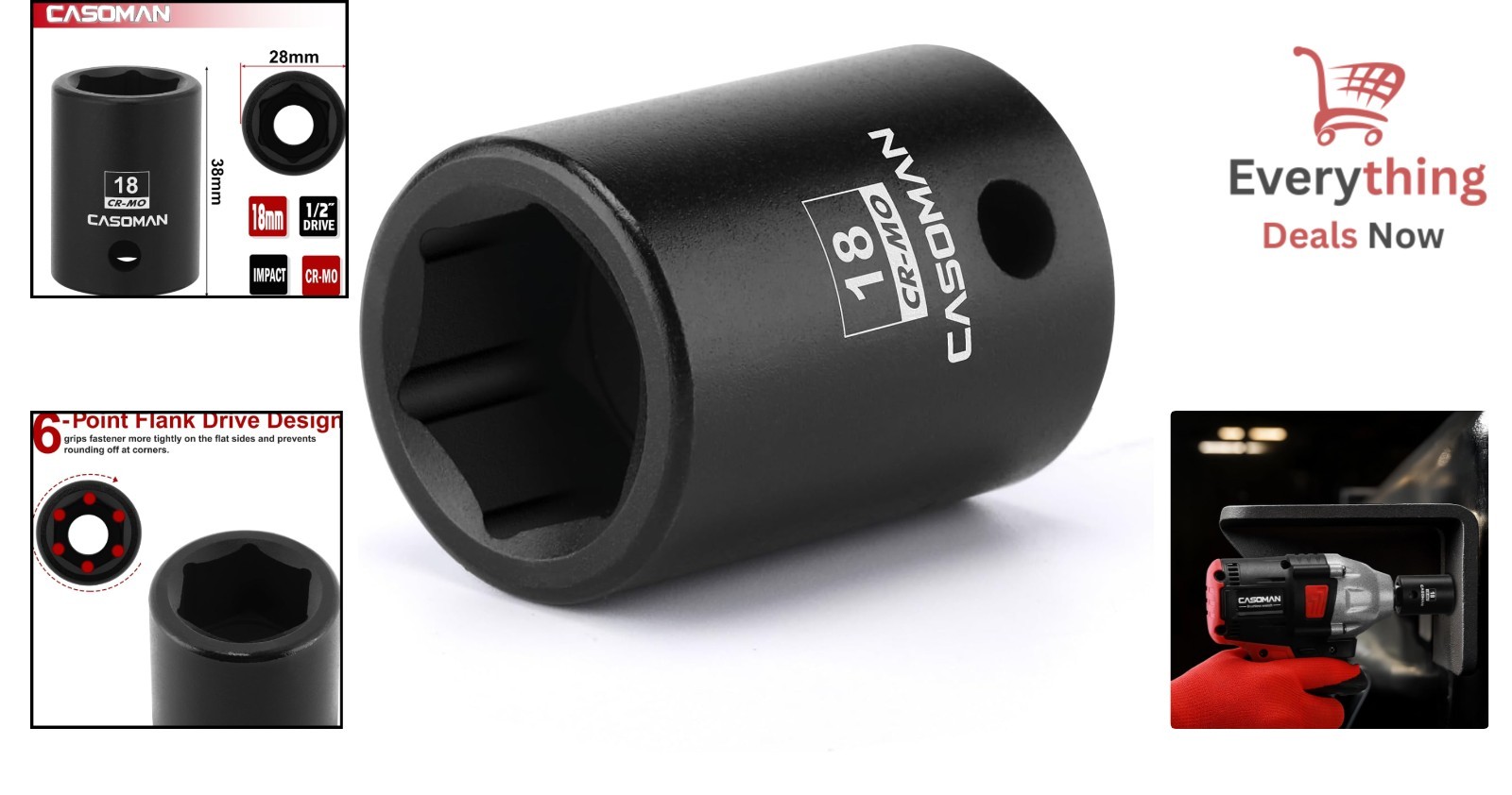 18mm 1/2 Impact Socket 6-Point CR-MO Steel Black Phosphate for Impact Wrenches