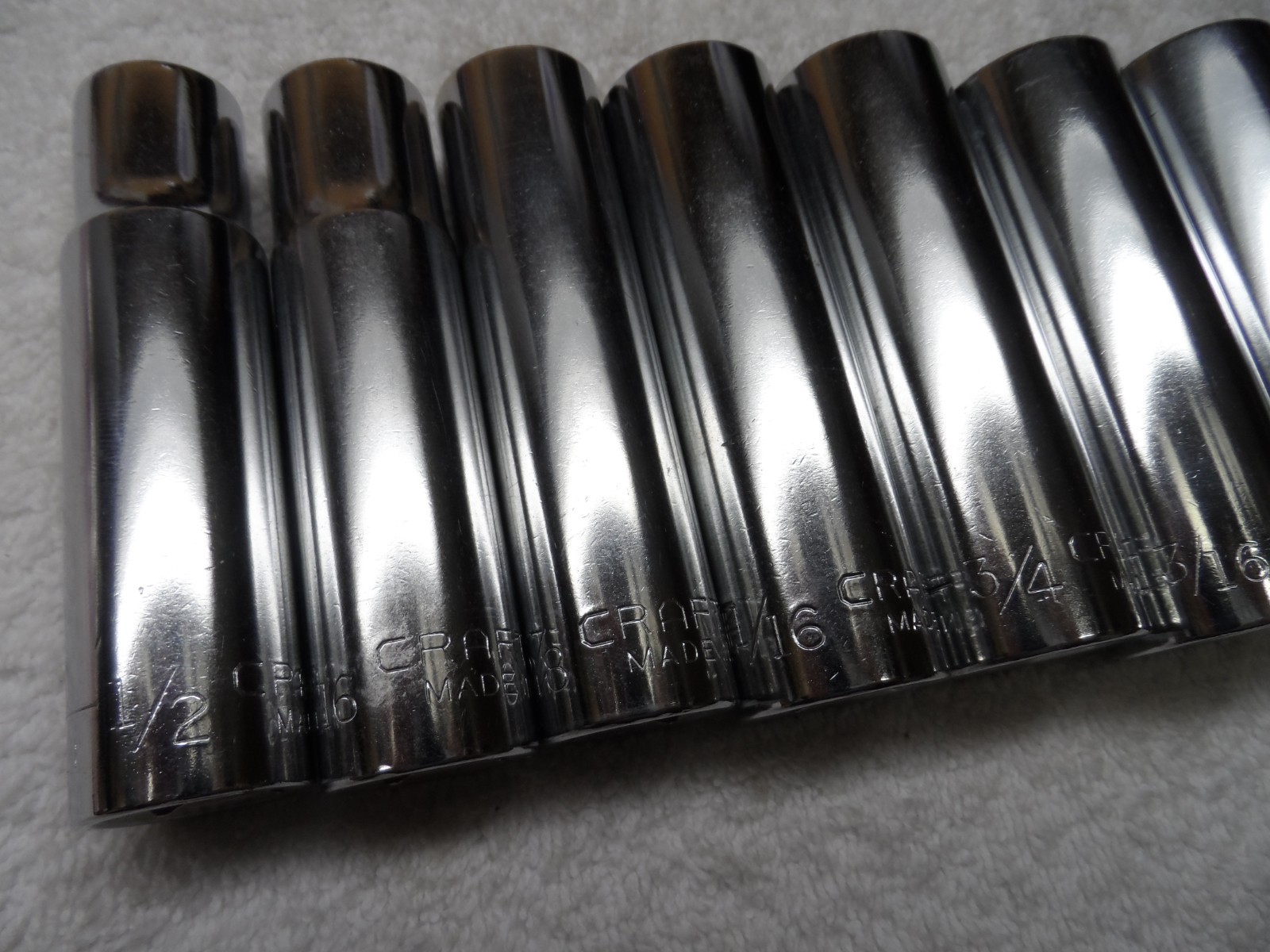 Craftsman 1/2″ Drive SAE Deep Socket Set, USA, 12pt – 9 pcs (1/2″ to 1″) -V- -G-
