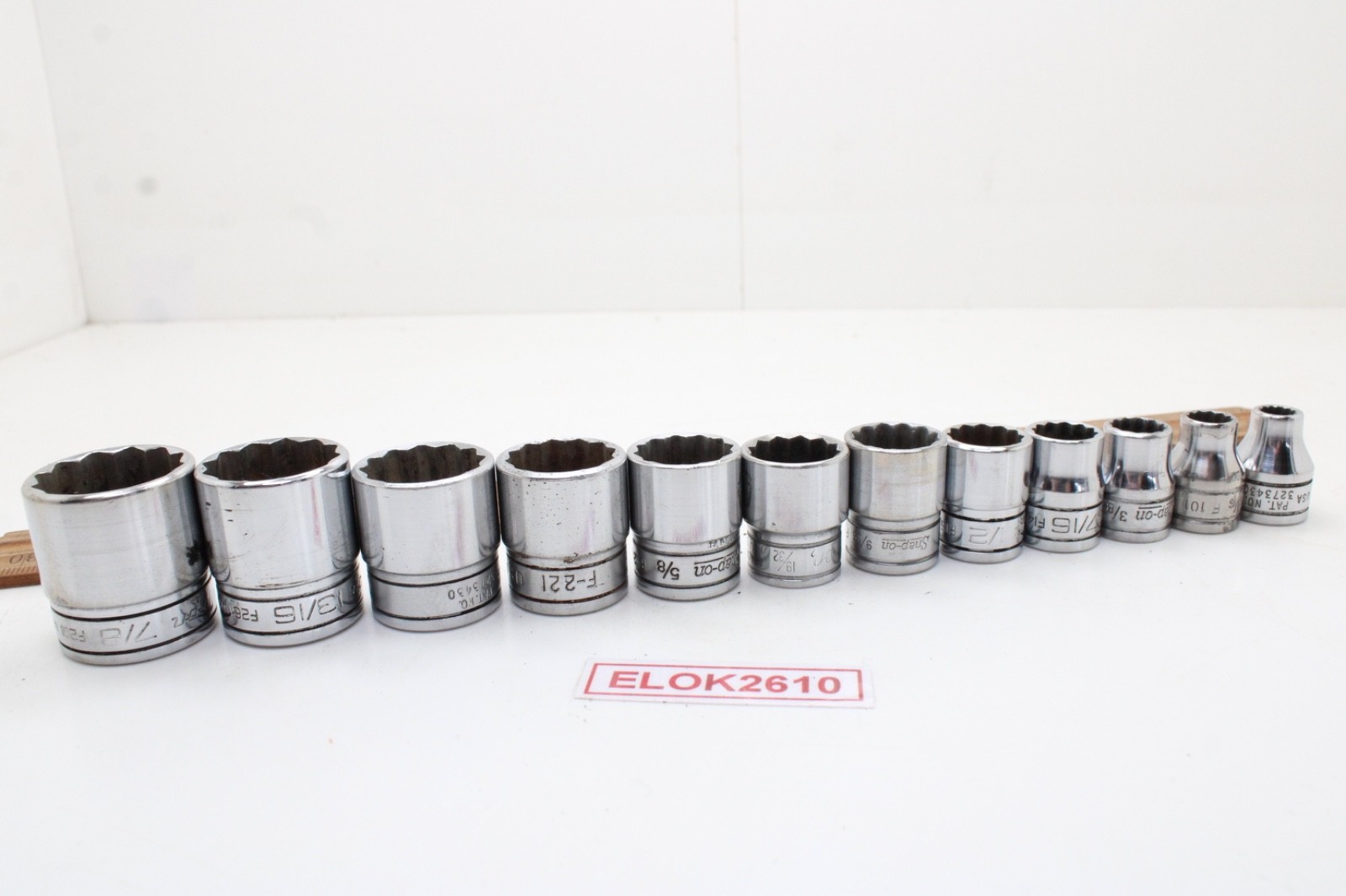 Snap-on F081 – F281 1/4-7/8″ 3/8″ Drive 12 Point 12 Piece SAE Chrome Set USA