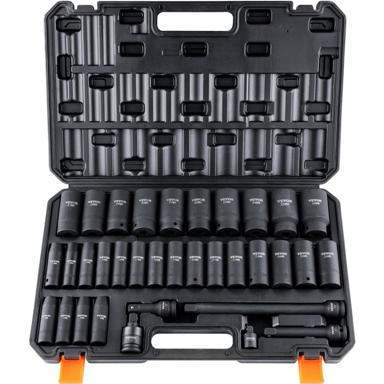 1/2″ Drive Impact Socket Set, 34 Piece Socket Set Metric 8-36mm, 6 Point Cr-M…