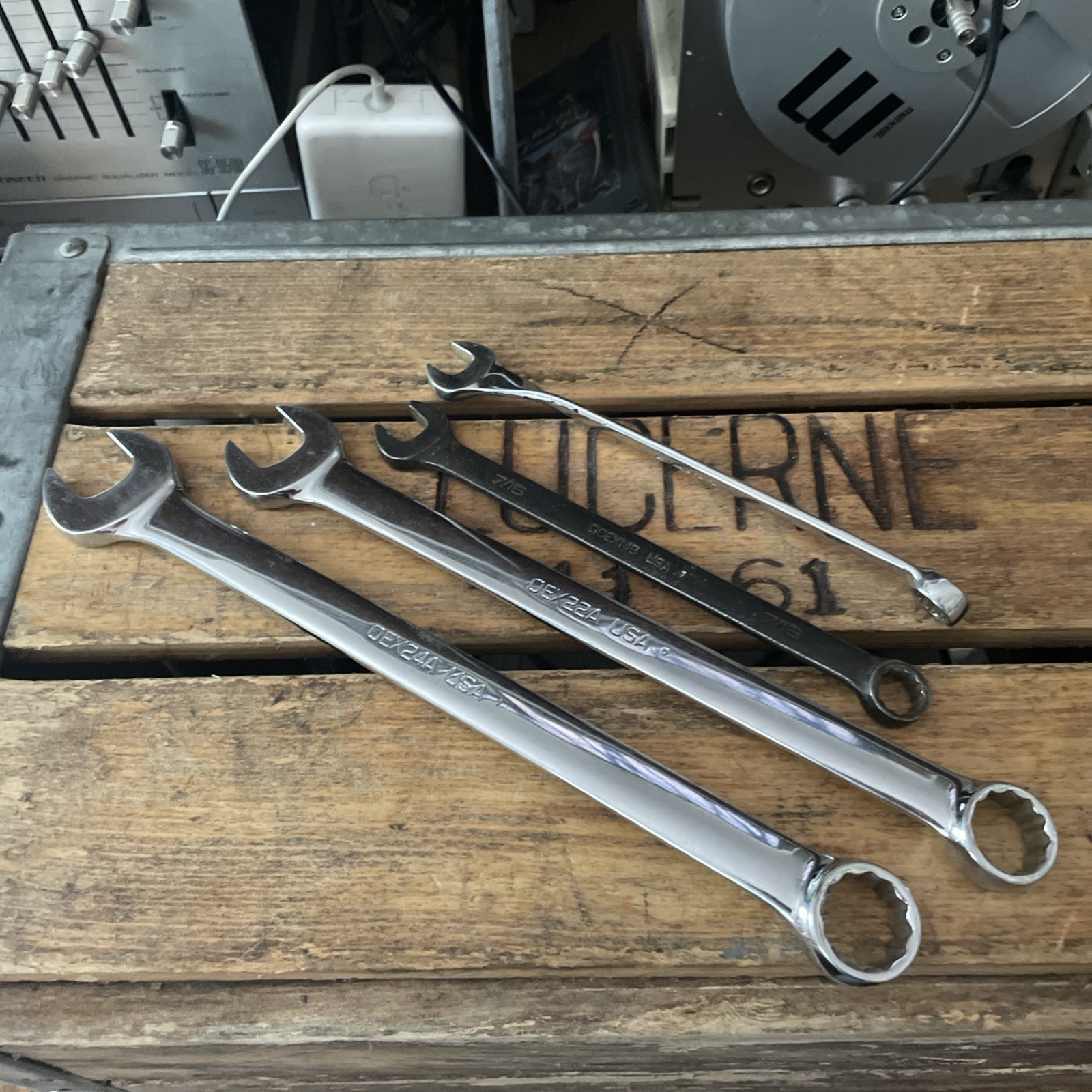 Snap-On Wrench Lot X 4 Chrome/ Industrial Finish 3/4 – 11/16 – 7/16 X 2 GOEX OEX