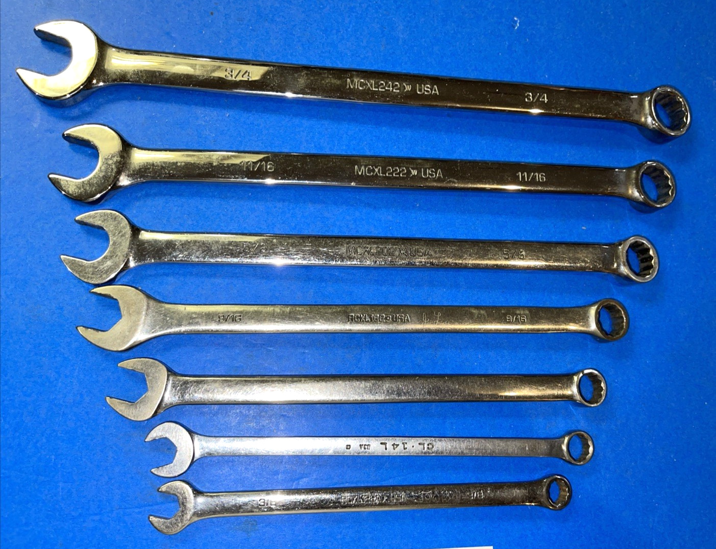 MATCO TOOLS 7 PIECE SAE COMBINATION EXTRA LONG 12 POINT WRENCH SET 3/8 TO 3/4