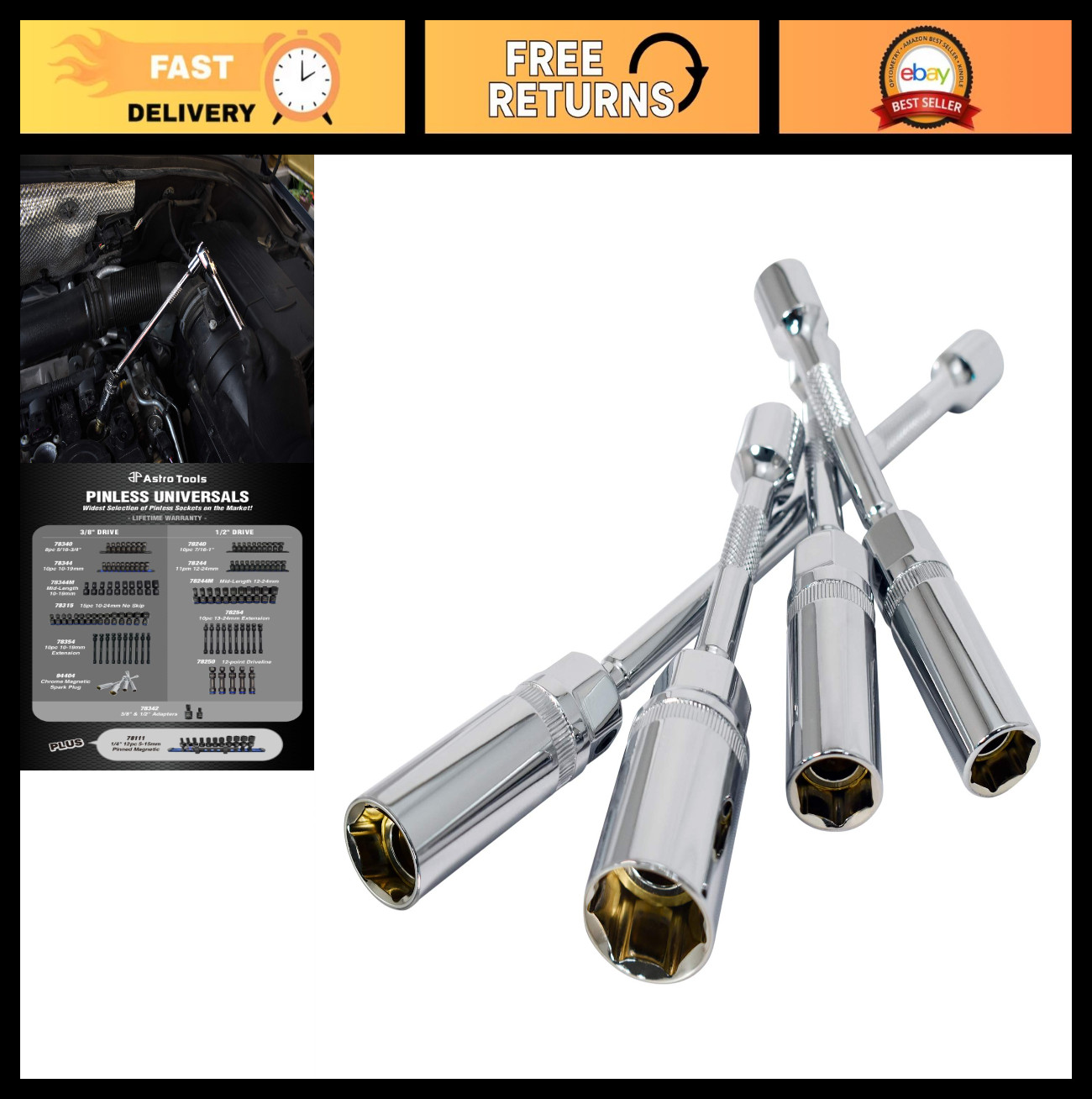 Universal Magnetic Spark Plug Socket Set – 9/16″, 14mm, 5/8″, 16mm, 13/16