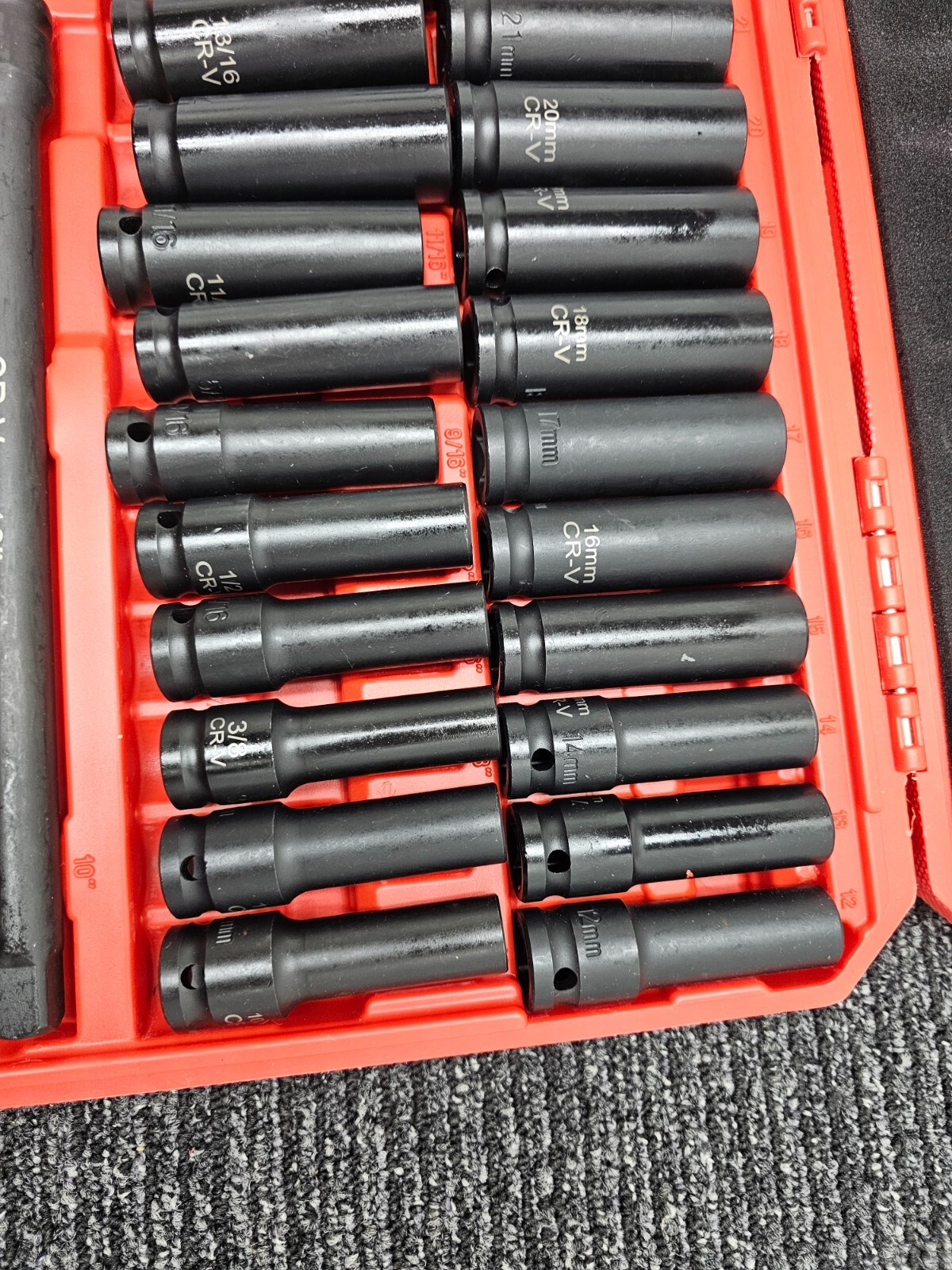 Drive Deep Impact 29 Piece Socket CR-V Extension Bar SAE Metric Black Red Case