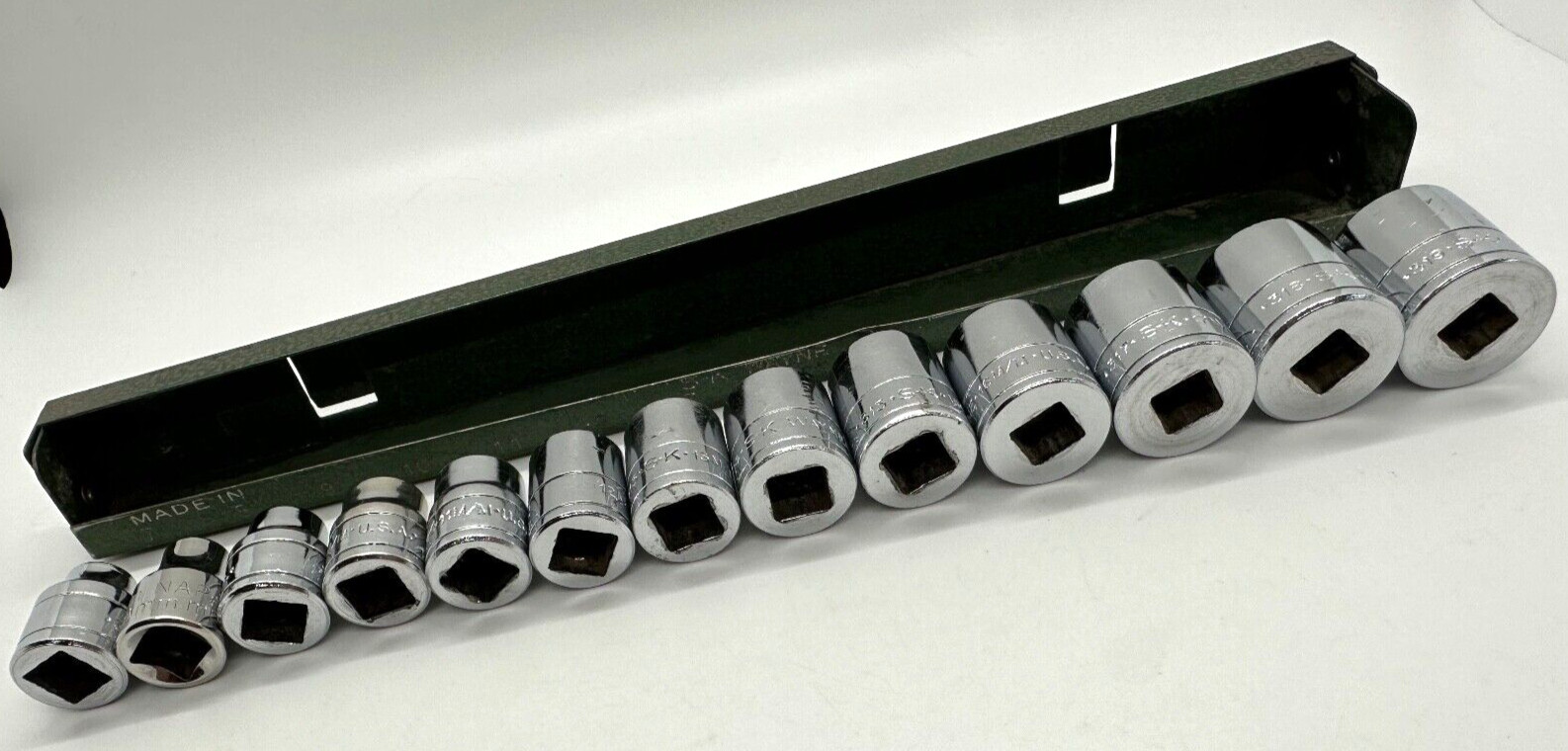🇺🇸 SK Tools USA 7mm-19mm Metric Shallow 3/8″ DR Socket Set lot 6-PT Green Tray