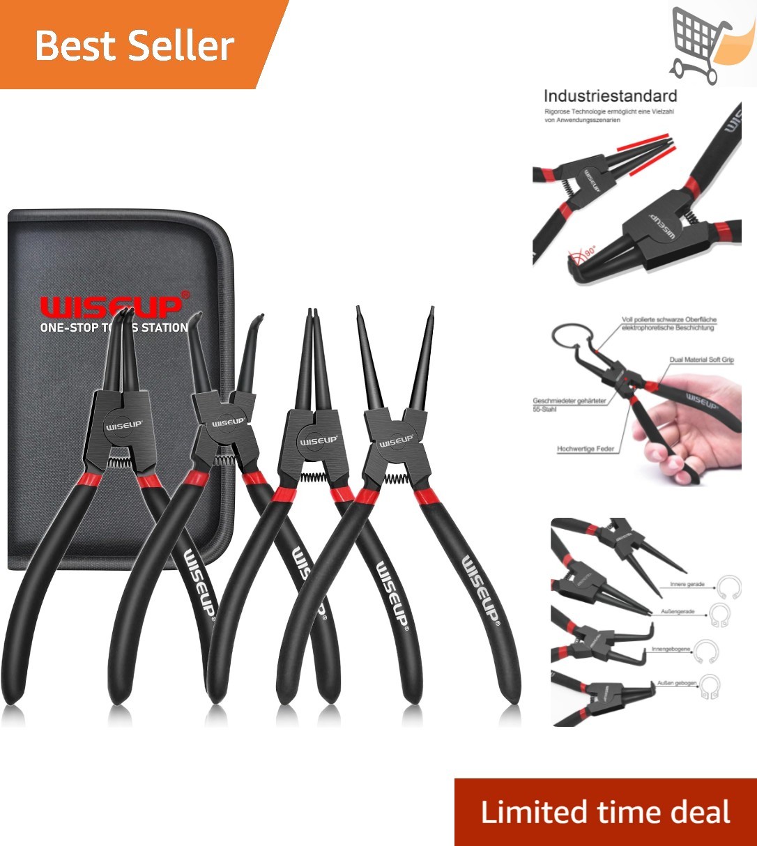 Snap Ring Pliers Set 4PCS Heavy Duty 7 Inch Carbon Steel Internal External