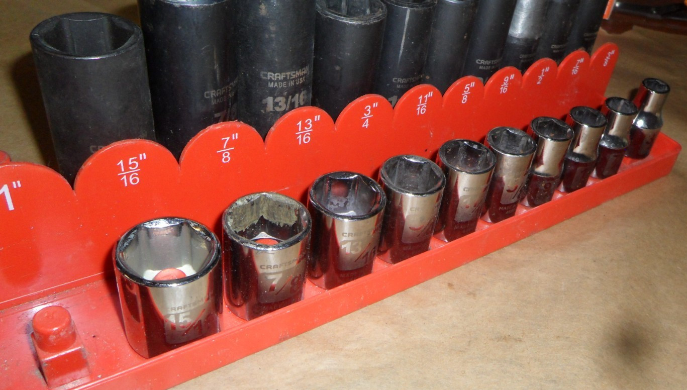 Lot of 21 Craftsman SAE 1/2 inch Drive Shallow & Deep Impact Sockets W/ Tray