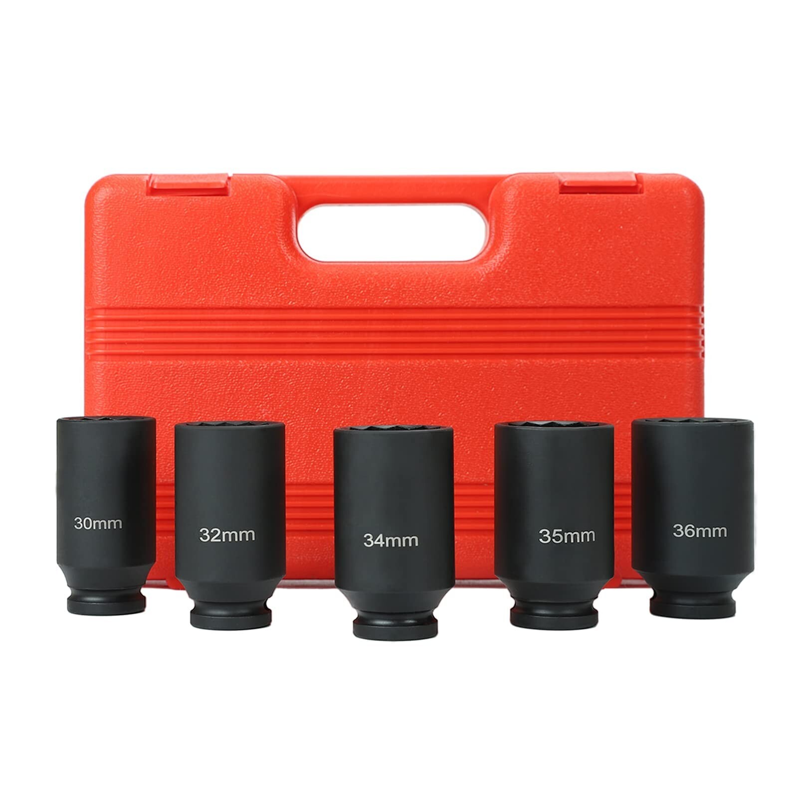 5pc 1/2″ Drive 12 Point Drive Deep Spindle Axle Nut Socket Set 30mm 32mm 34mm…