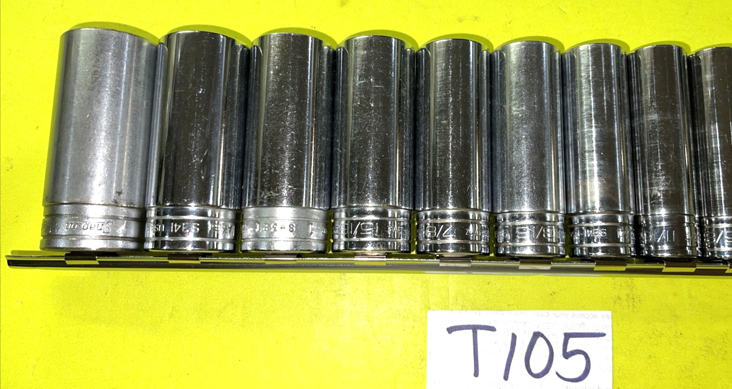 SNAP-ON TOOLS 13 PIECE 1/2 DR. SAE. DEEP CHROME SOCKET SET 12 POINT 3/8 TO 1-1/8