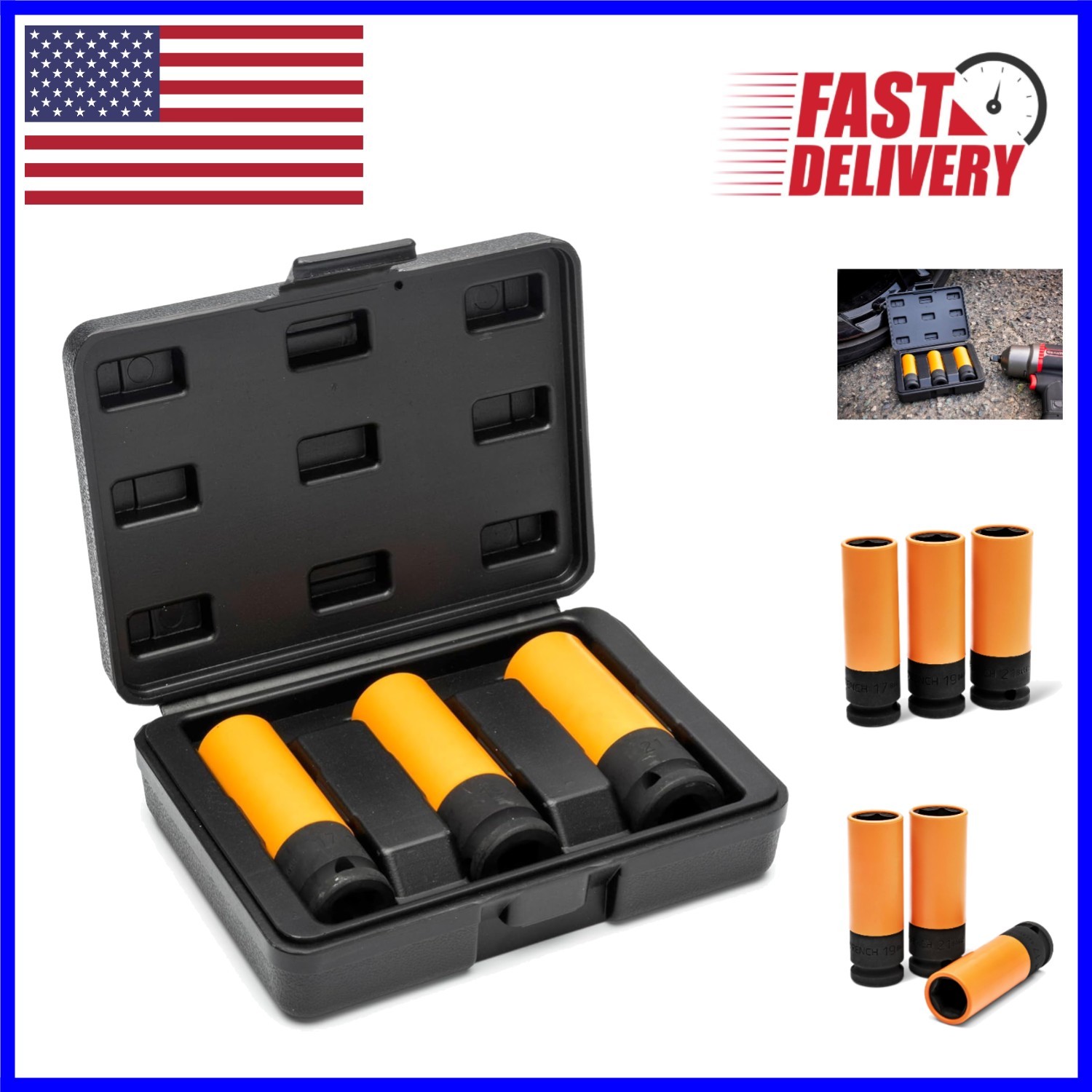 Thin Wall 1/2″ Drive Impact Sockets – 3-Piece Set with Corrosion Resistance