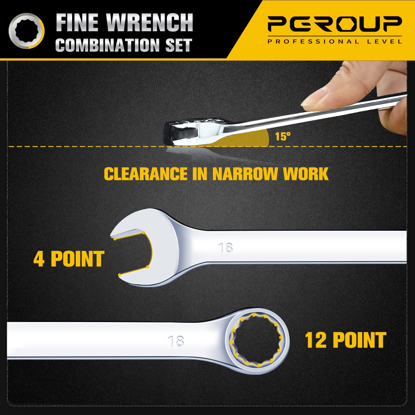 32 Piece SAE & Metric Combination Wrench Set, CR-V Steel Mirror Chrome Polished