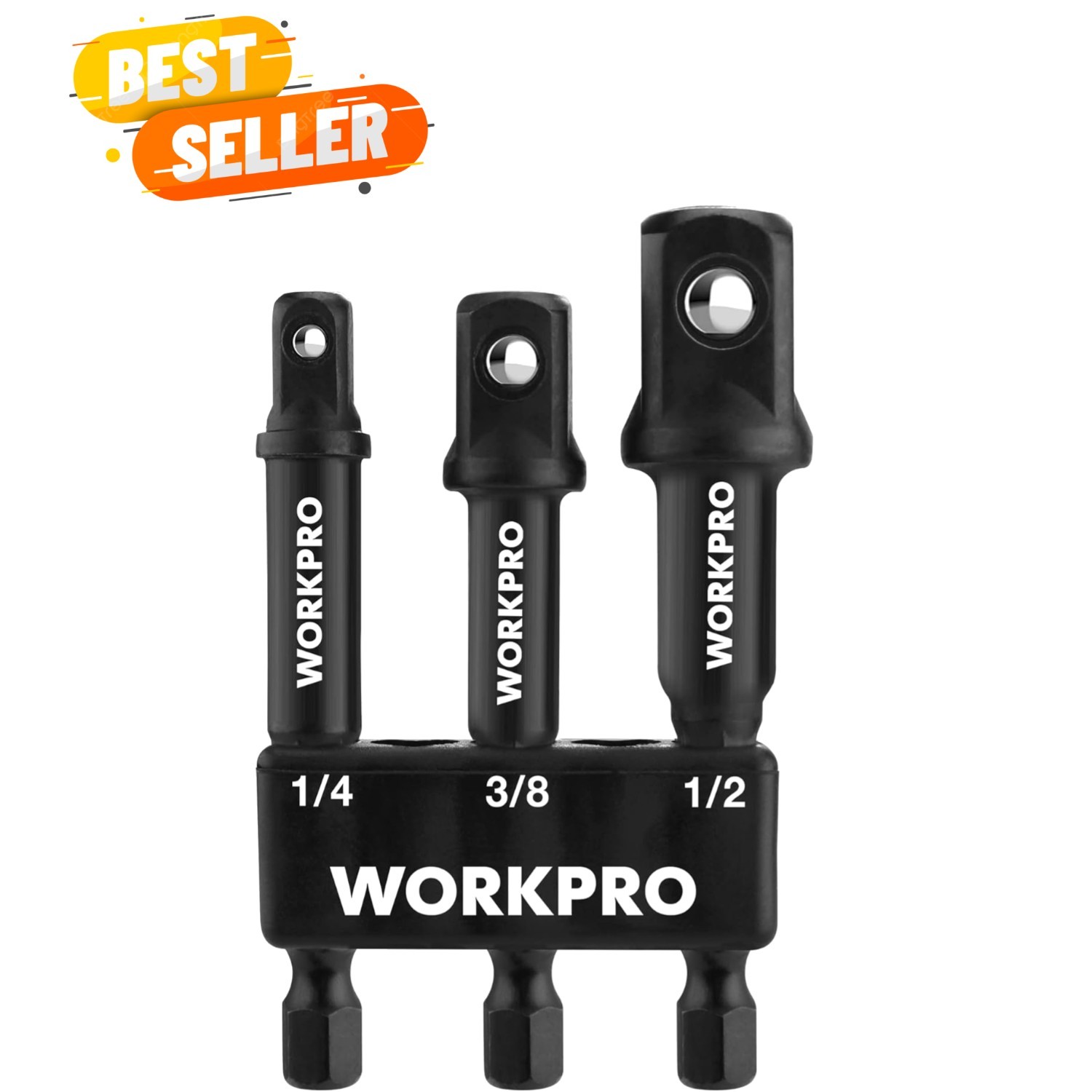 3-Piece Socket Adapter Extension Set, 1/4, 3/8, 1/2-Inch Drive, 1/4-Inch Hex …