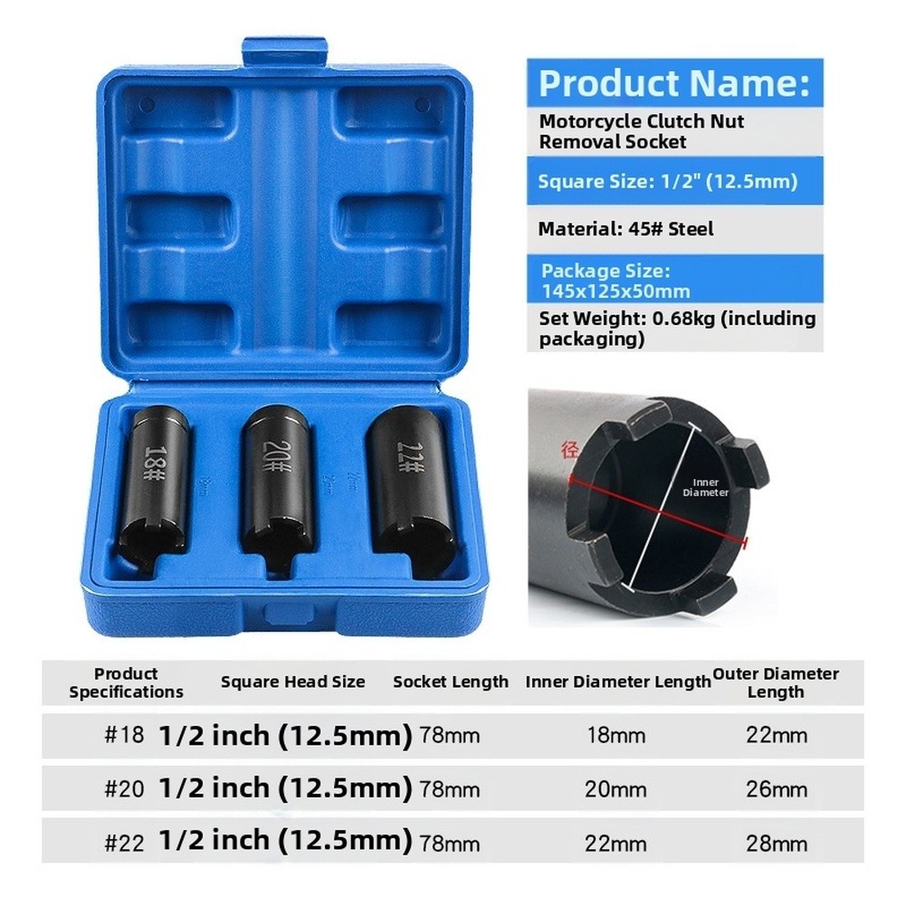 Motorcycle Clutch Nut Removal Tool Set Three Piece Four Claw 12 Inch Drive