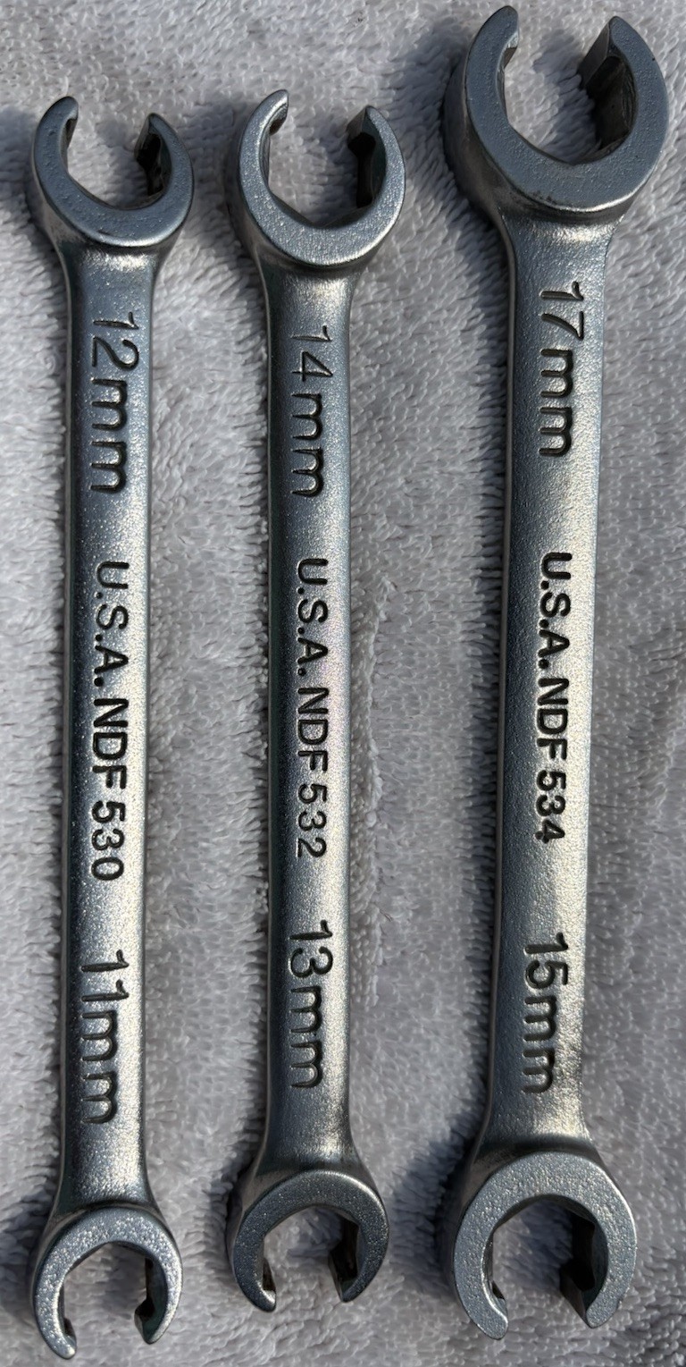 NAPA Tools Metric Double Flare Nut Line Wrench Set 11mm-15mm, 17mm 3pc USA- EUC