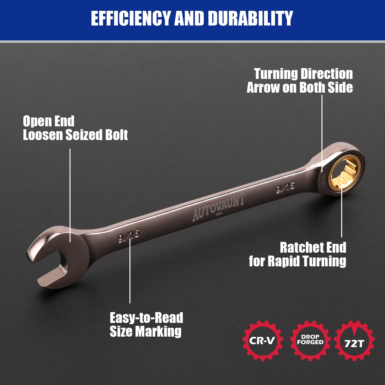24-PCS Ratcheting Wrench Set with Organizer 8-19 mm & 1/4″ to 7/8″ 72-Teeth CR-V