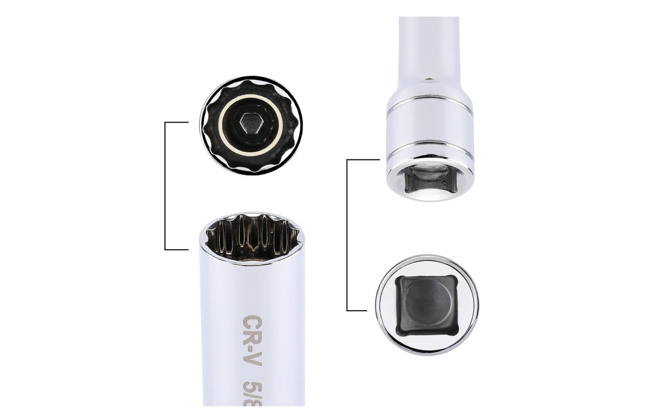 6PCS 3/8″ Dr Magnetic Swivel Spark Plug Socket Set, 9/16″, 5/8″, 13/16″, 14mm