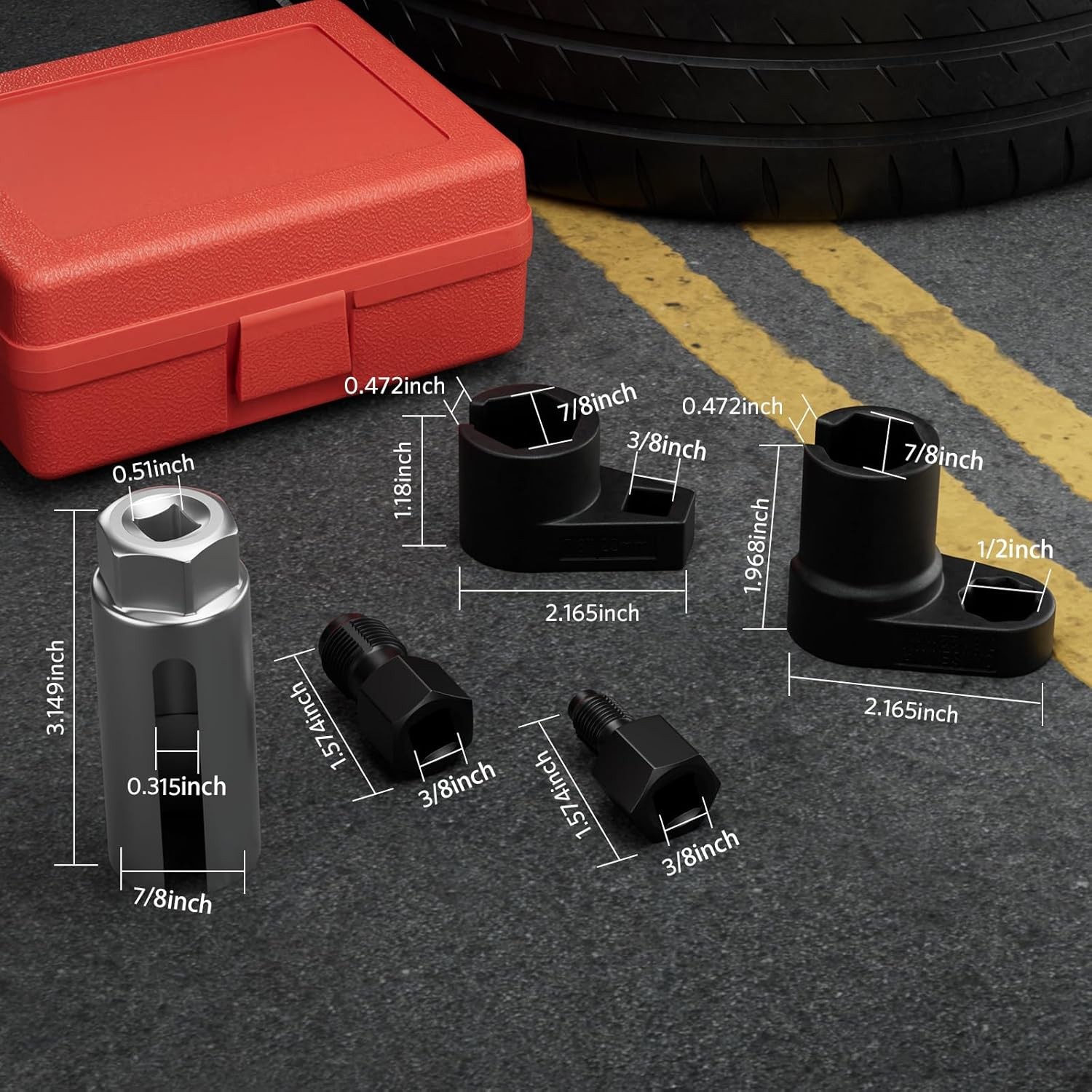 5pcs O2 Oxygen Sensor Socket Wrench Removal Tool 3/8″ 1/2″ Drive x 7/8″ 22mm Set