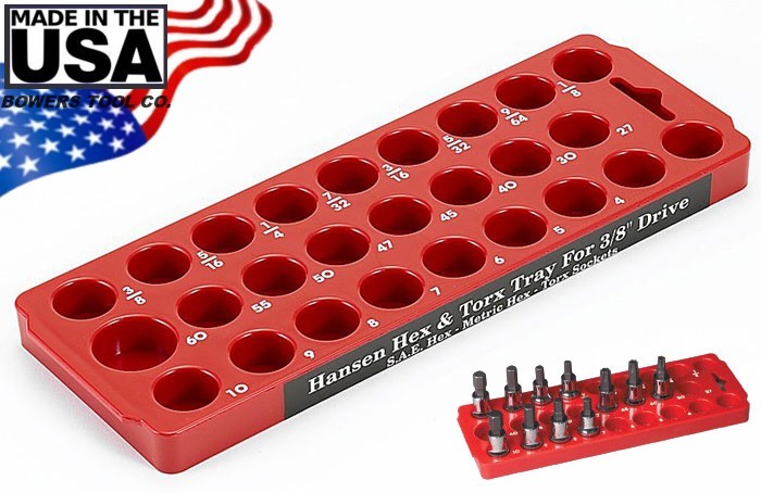 Hansen 3/8” Drive Torx & Hex Socket Organizer Tray Rack Holder Metric SAE USA