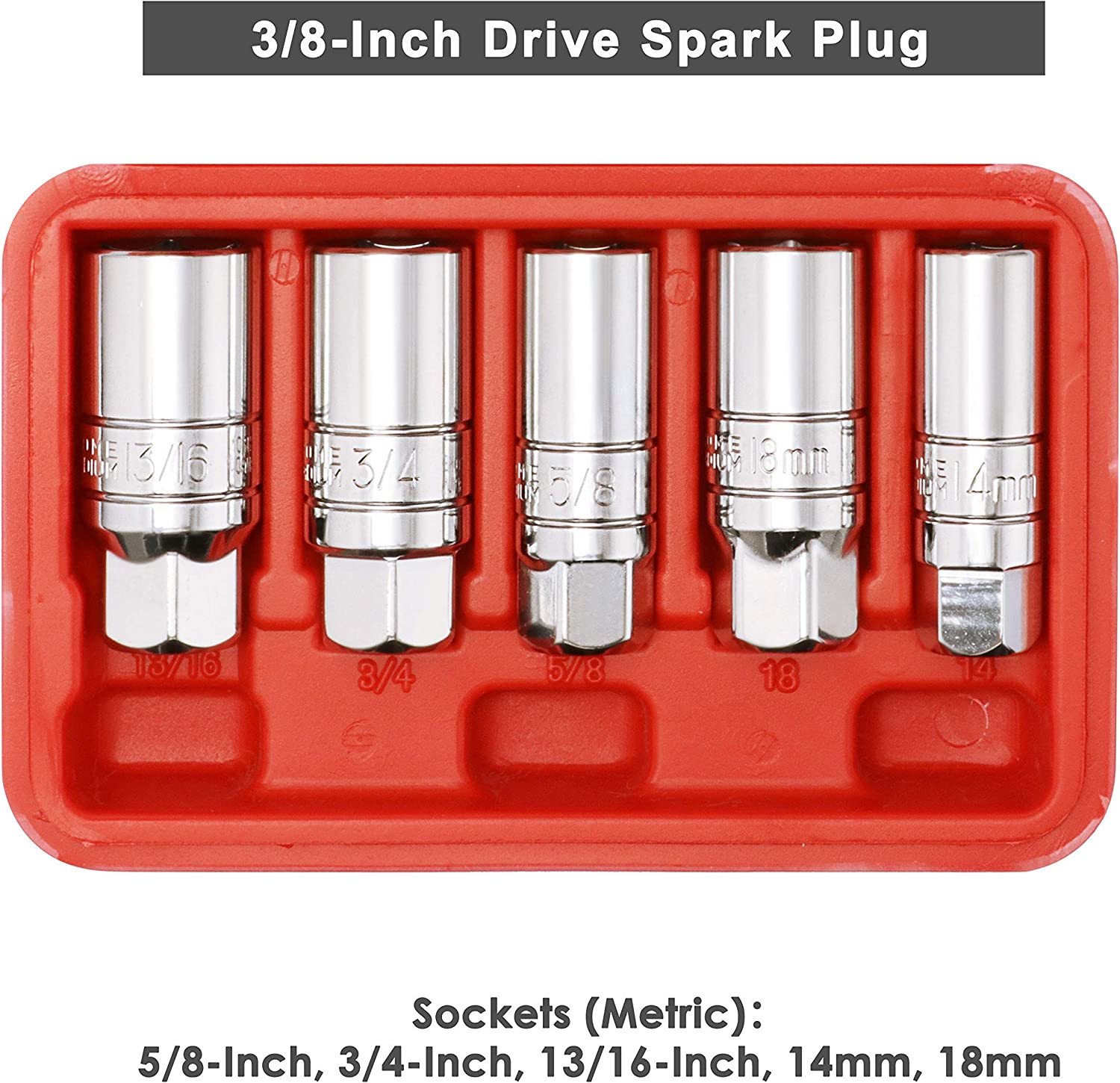 3/8-Inch Drive Spark Plug Socket Set, 6-Point, 5/8-Inch, 3/4-Inch, 13/16-Inch, 1
