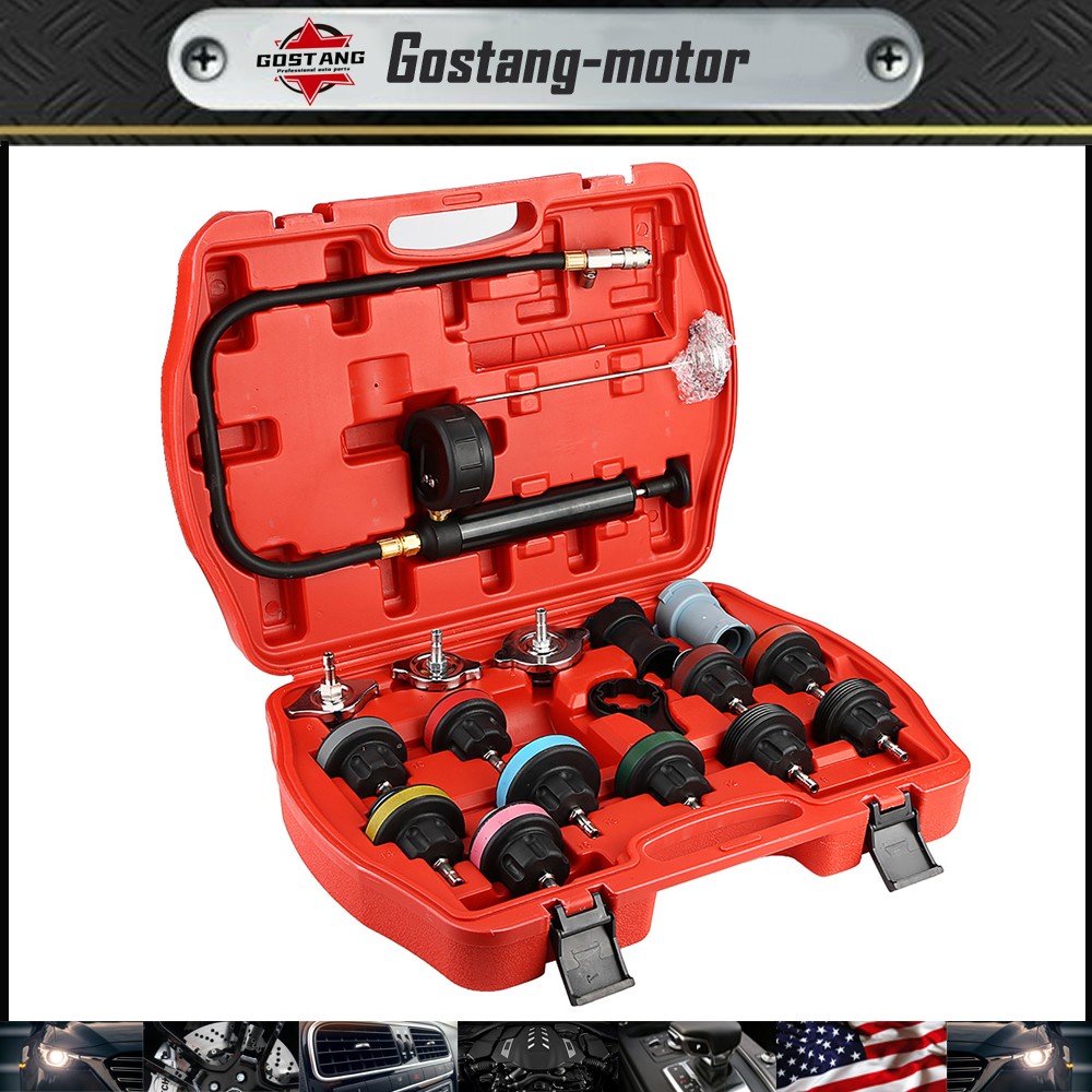 18PCS Universal Car Water Tank Leak Tester Cooling System Detector Tool Kit