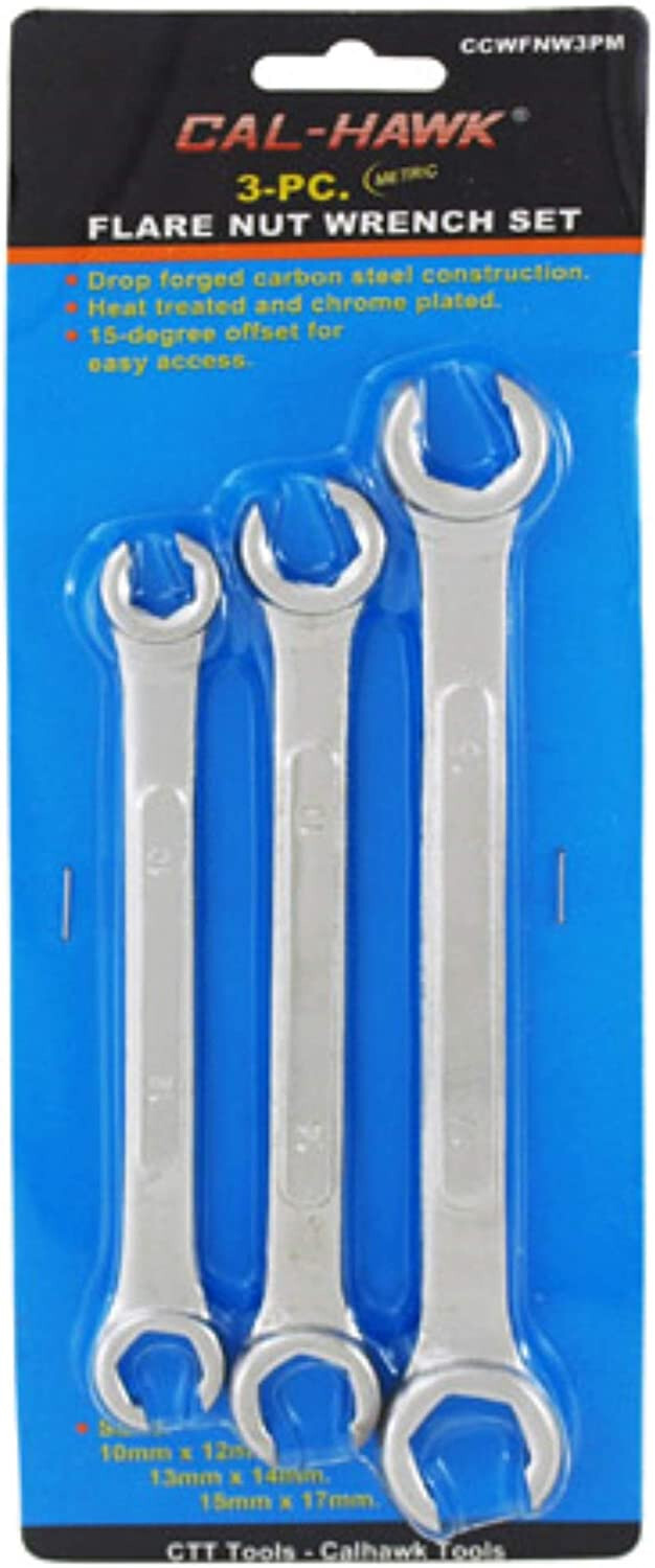 3 pc Flare Nut Wrench Set METRIC carbon steel 15 degree offset easy access