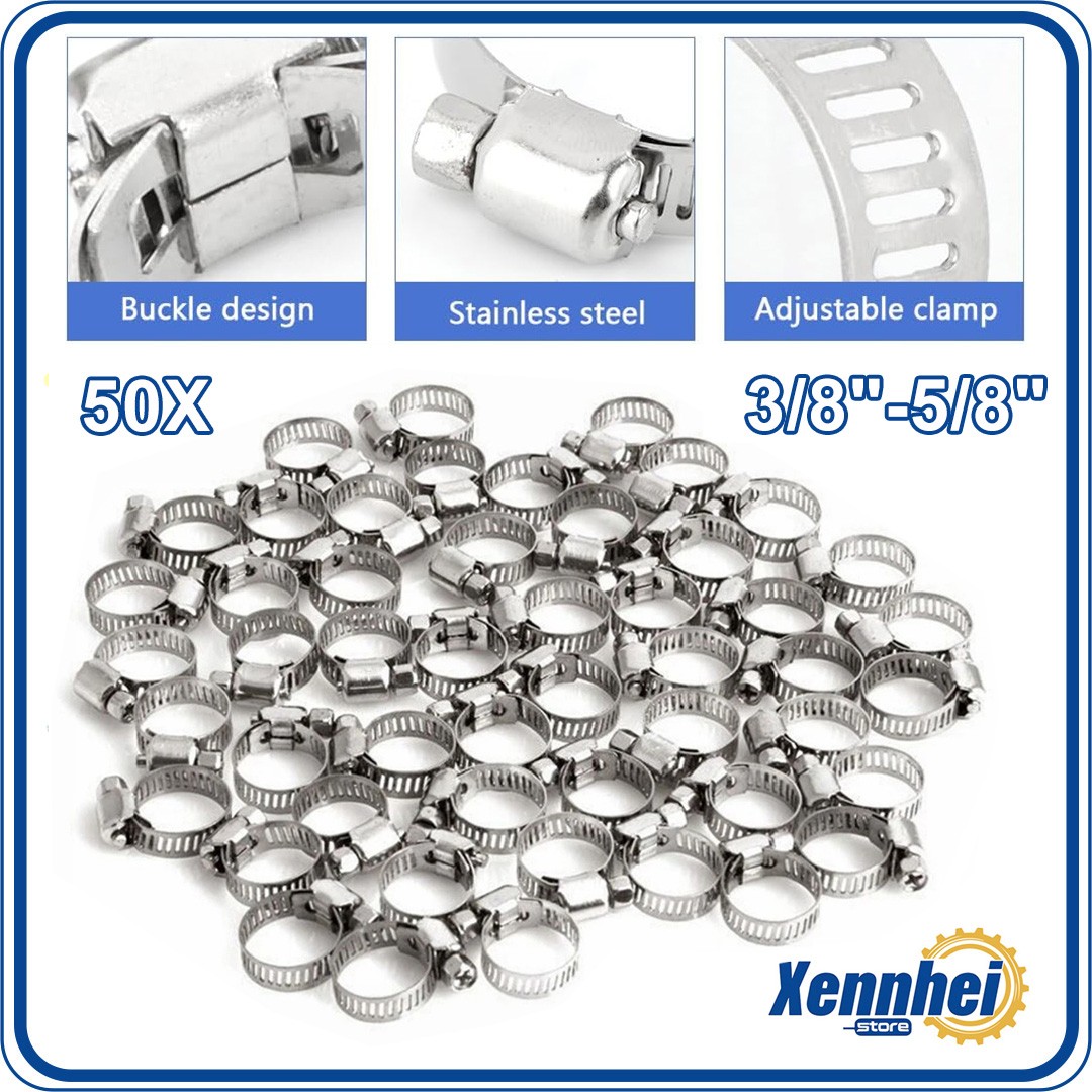50X 3/8″-5/8″ Adjustable Stainless Steel Drive Hose Clamps Fuel Line Worm Clip