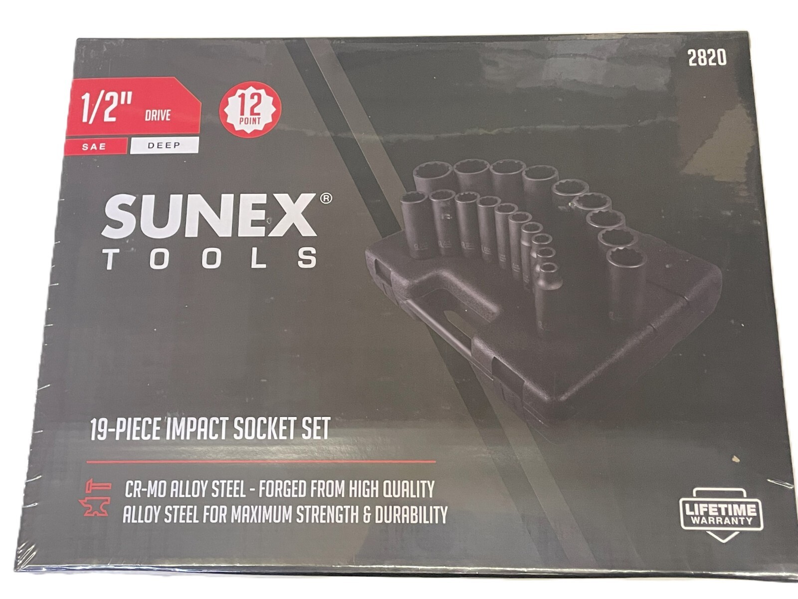 Sunex 19pc 1/2″ SAE 12pt Point Deep Well Impact Sockets Set Tools Drive STD 2820