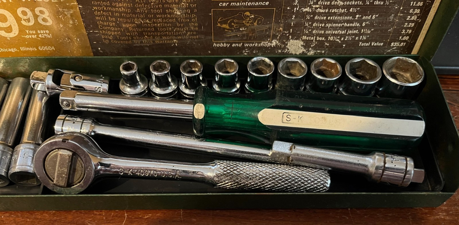 Vintage S-K Tools 1/4″ Drive Socket Set No. 4921 Deep/Shallow 21 PC USA NICE!