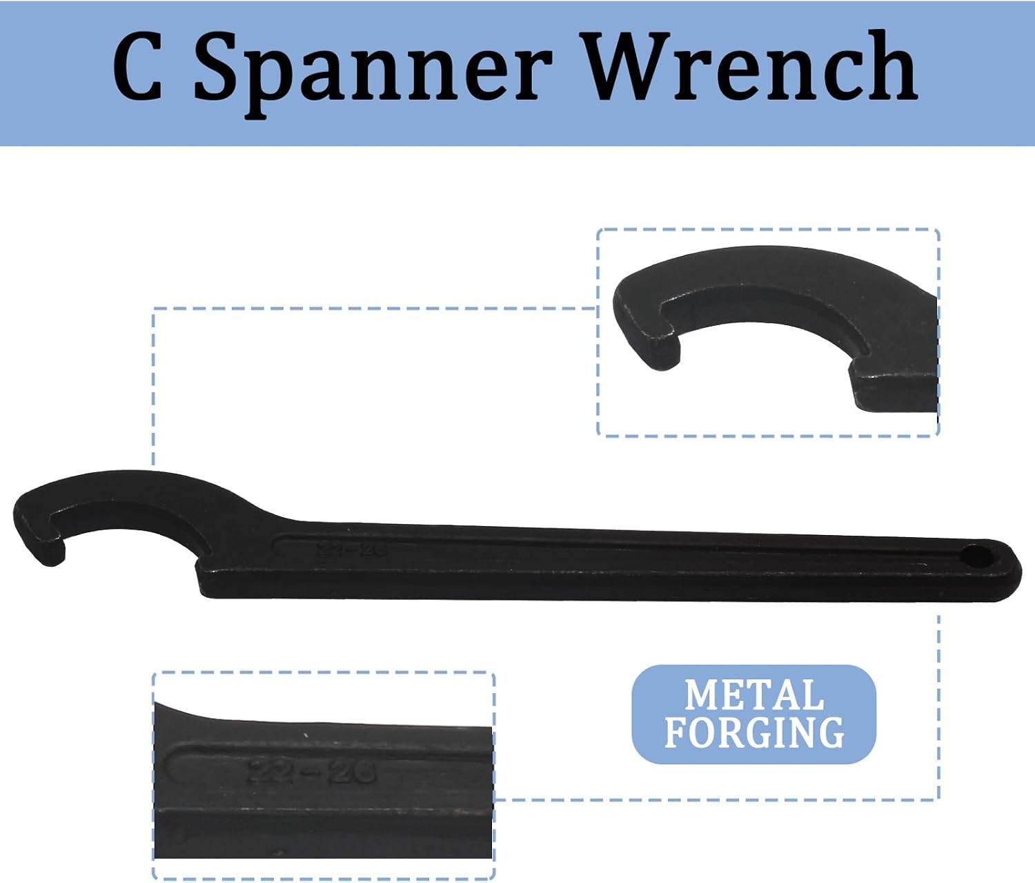 Durable C Hook Spanner Black 22-26mm Carbon Steel Round Nut Collet Chuck Tool